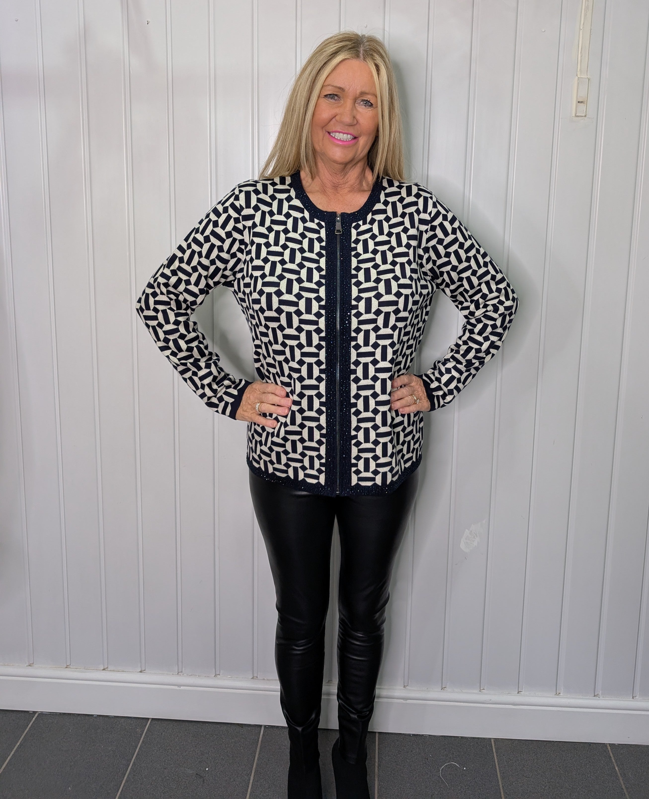 Navy Monochrome Diamante Cardigan
