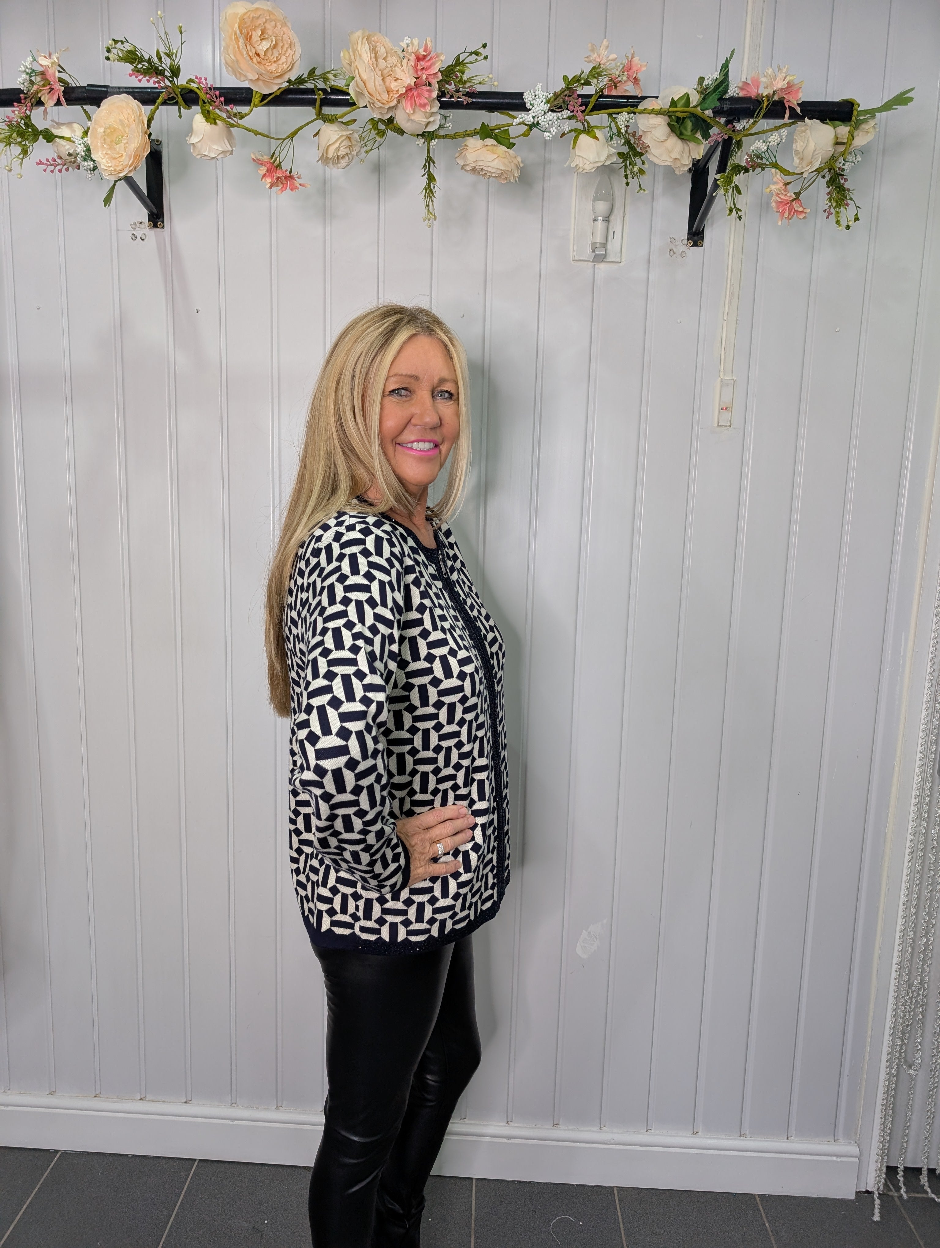 Navy Monochrome Diamante Cardigan