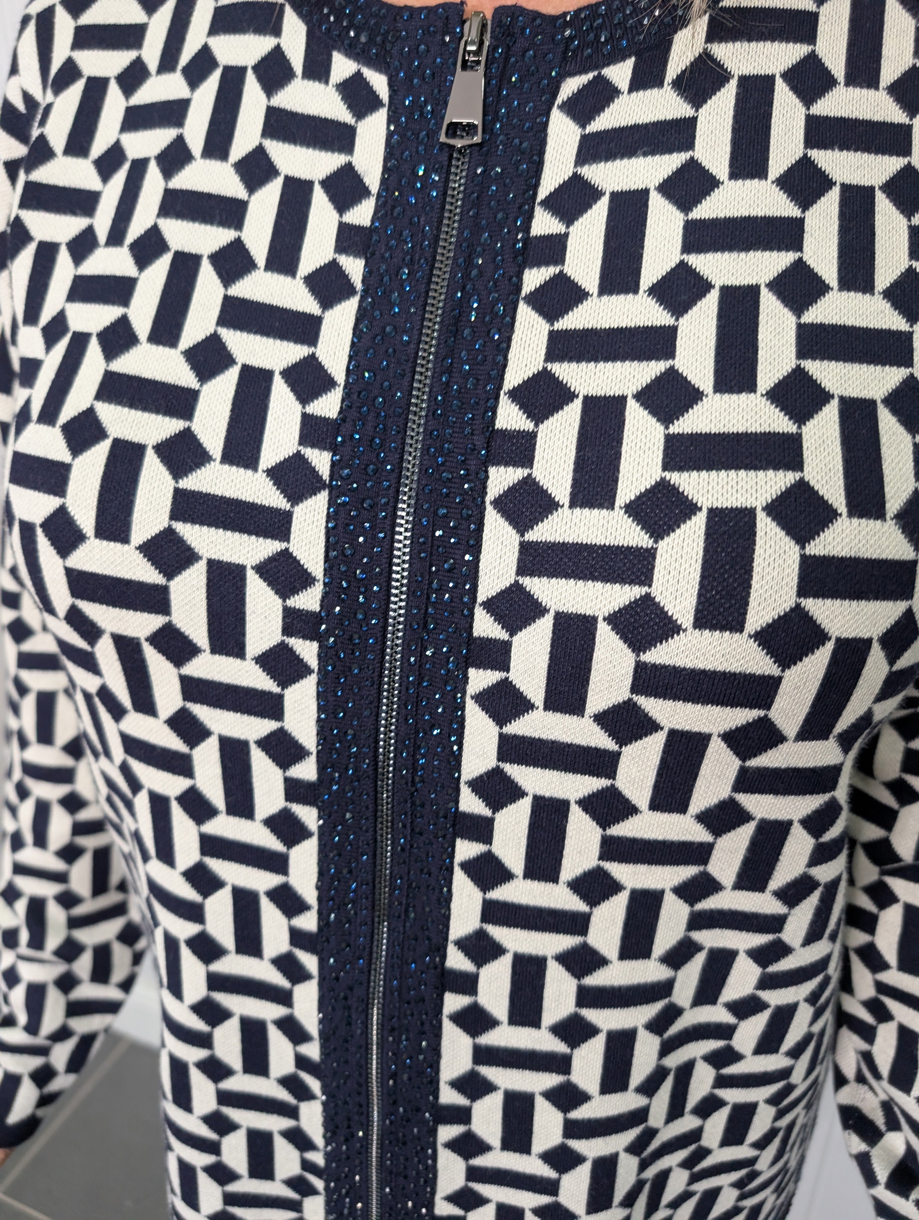 Navy Monochrome Diamante Cardigan