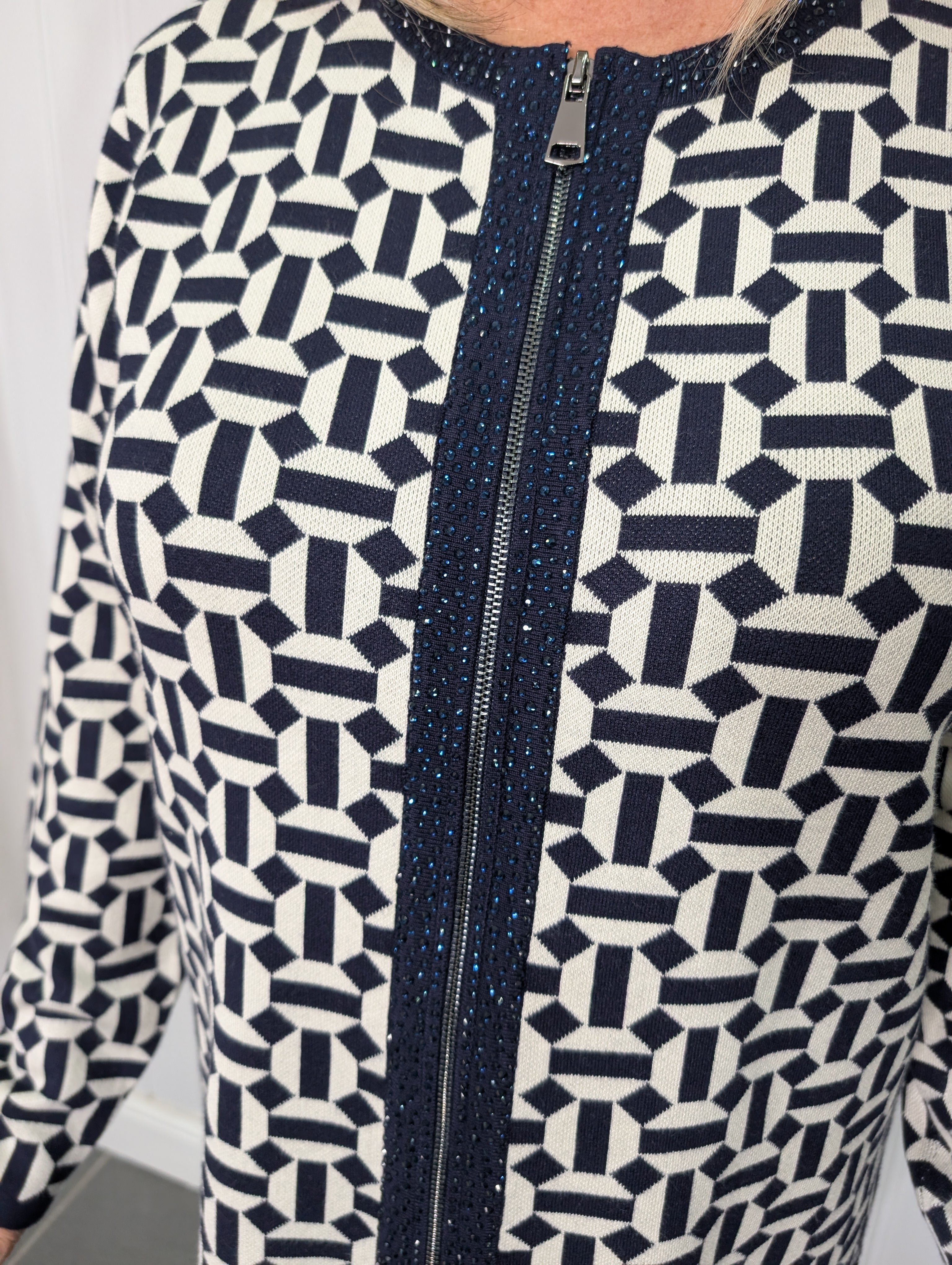 Navy Monochrome Diamante Cardigan