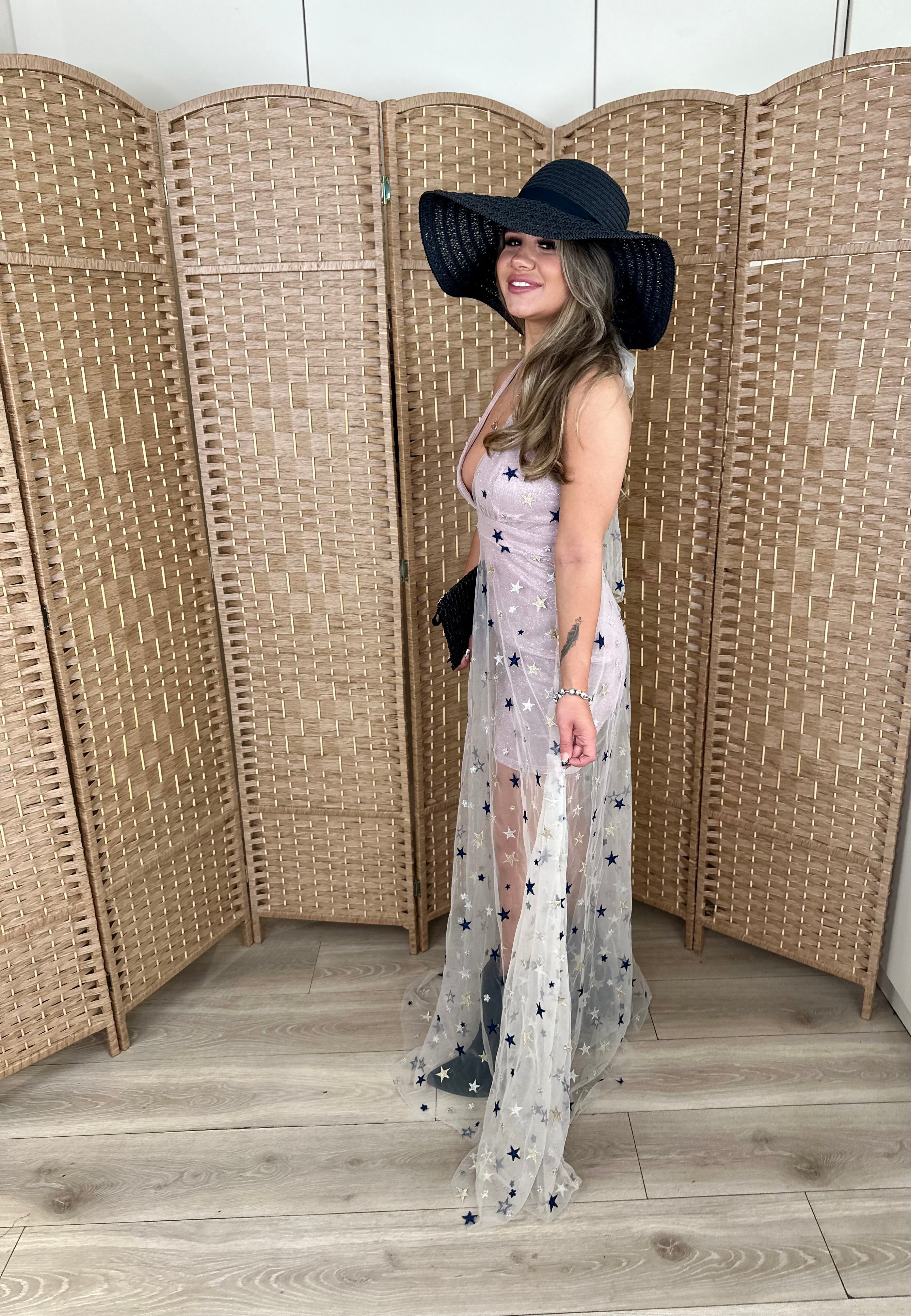 Nude Glitter Star Maxi Dress