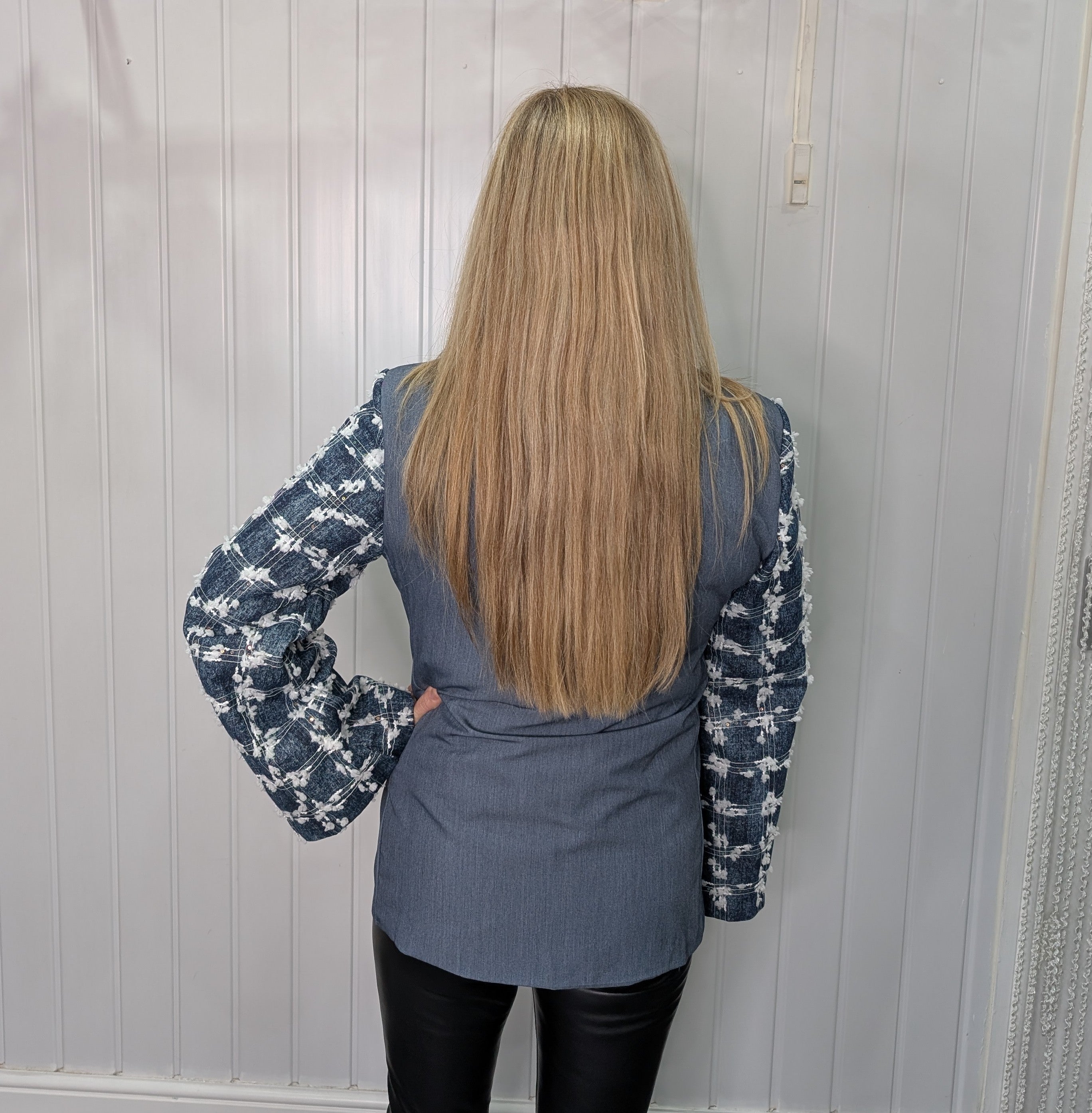 Plus Size Blue Tweed Sequin Spec Jacket