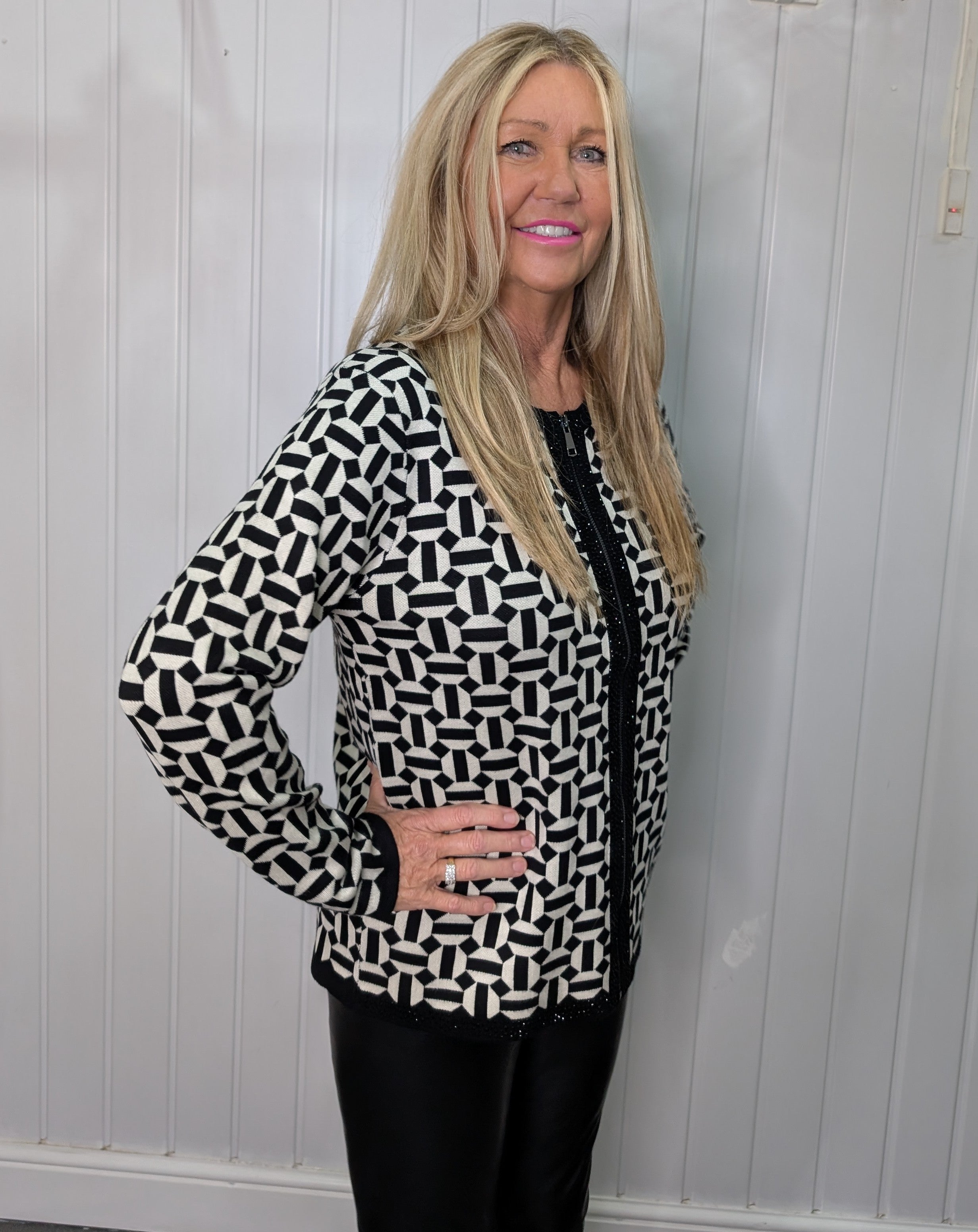 Black Monochrome Diamante Cardigan