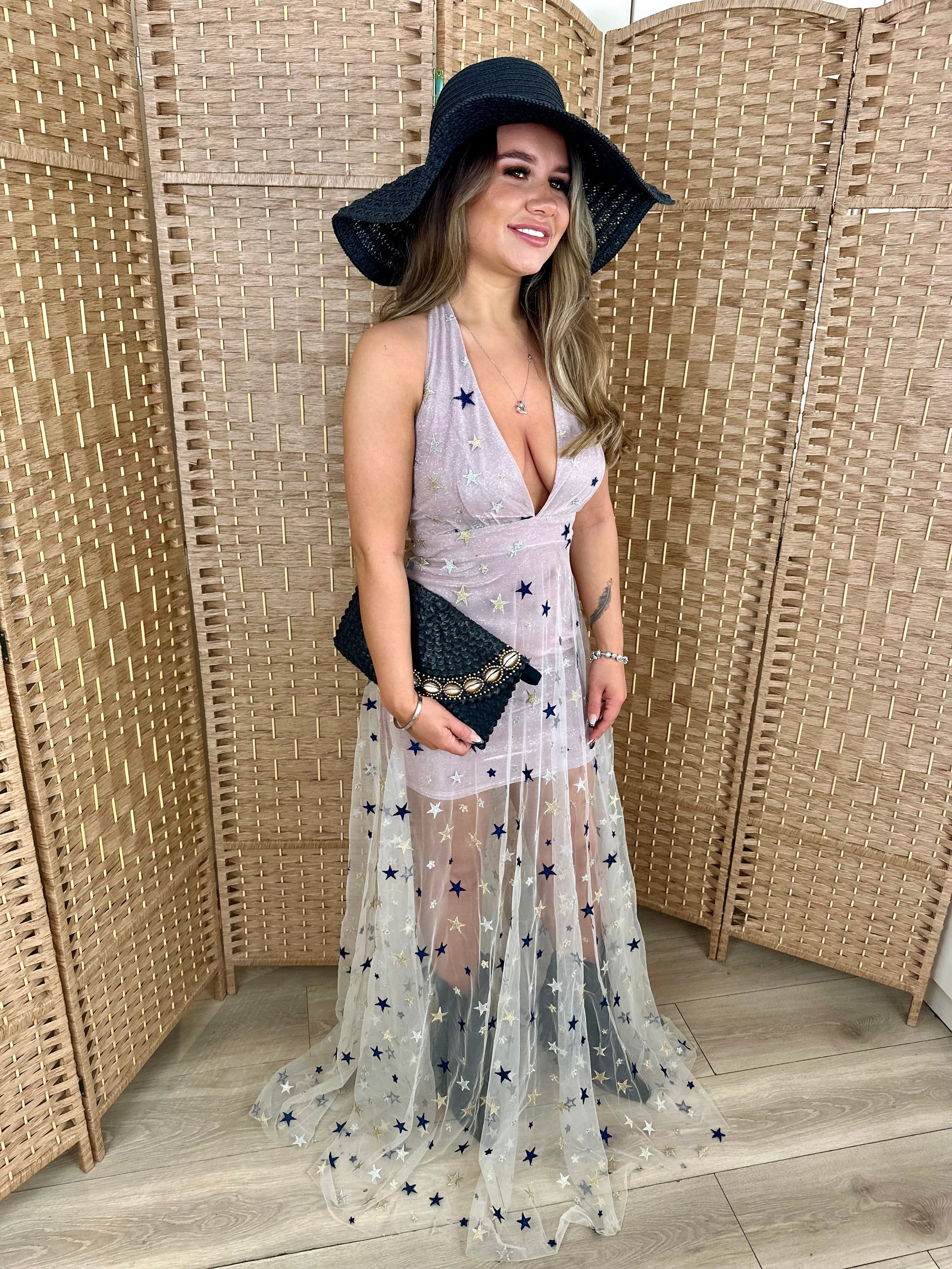Nude Glitter Star Maxi Dress