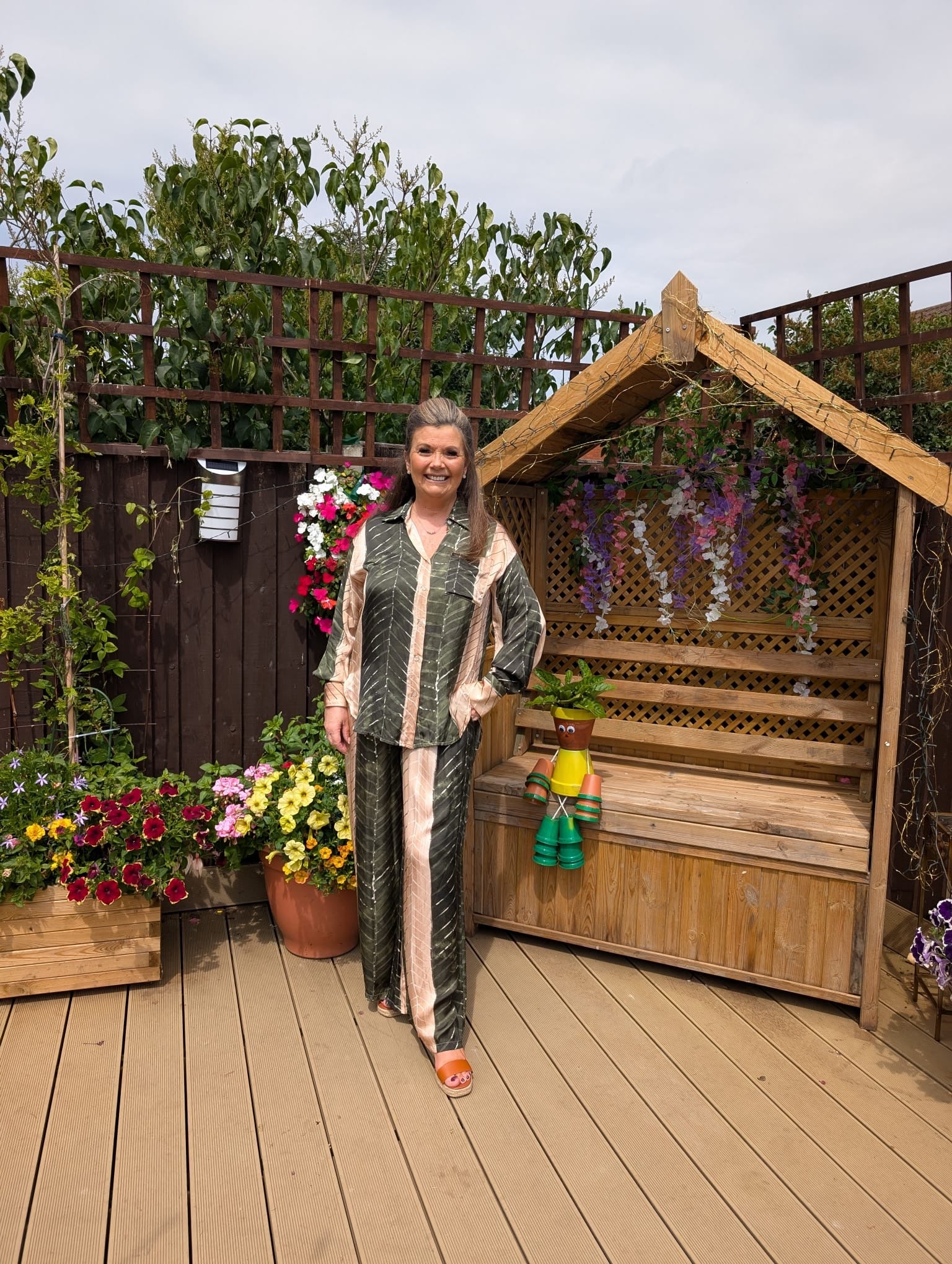 Green And Beige Top and Pants