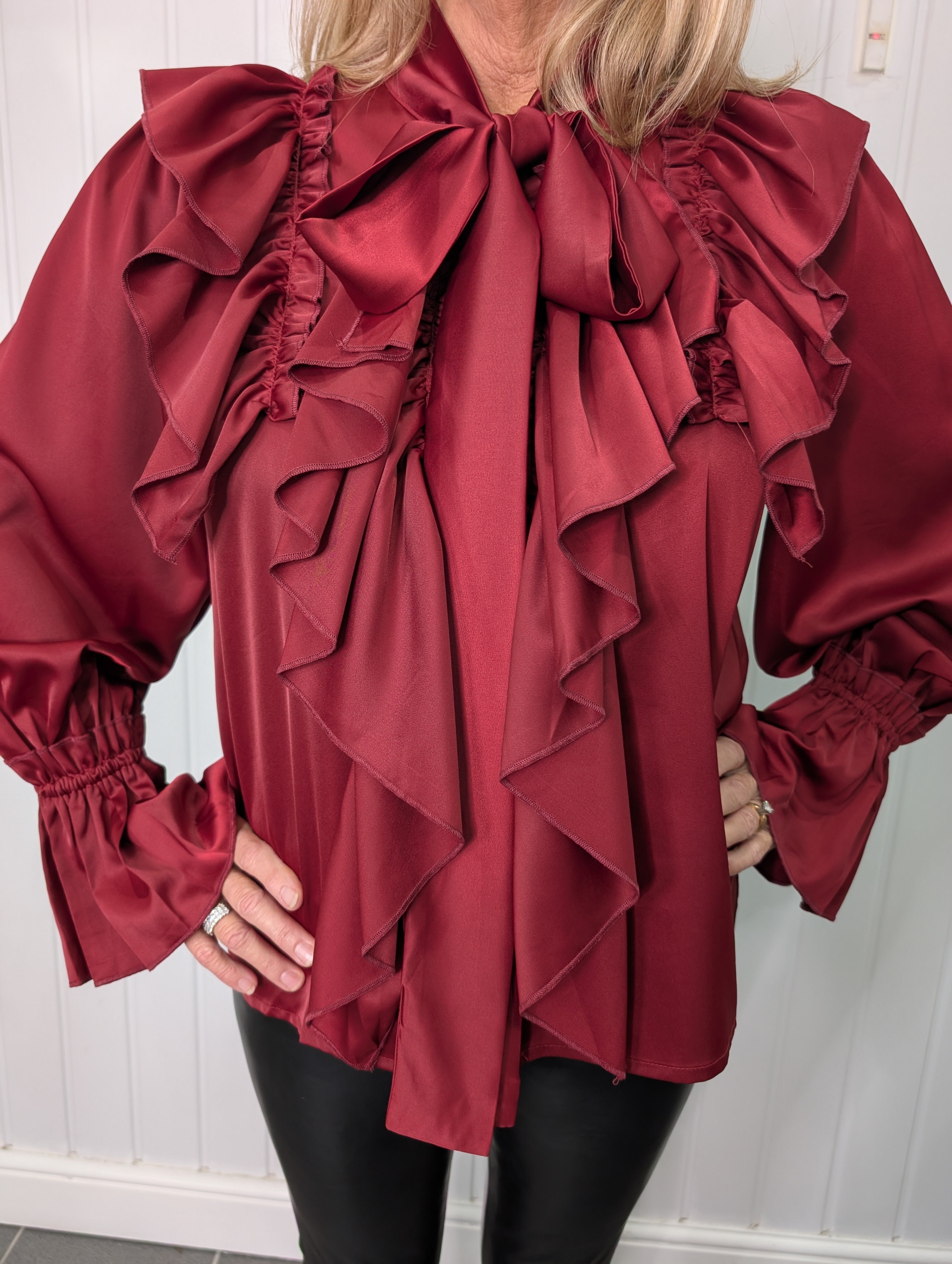 Burgundy Ruffle Frill Shirt