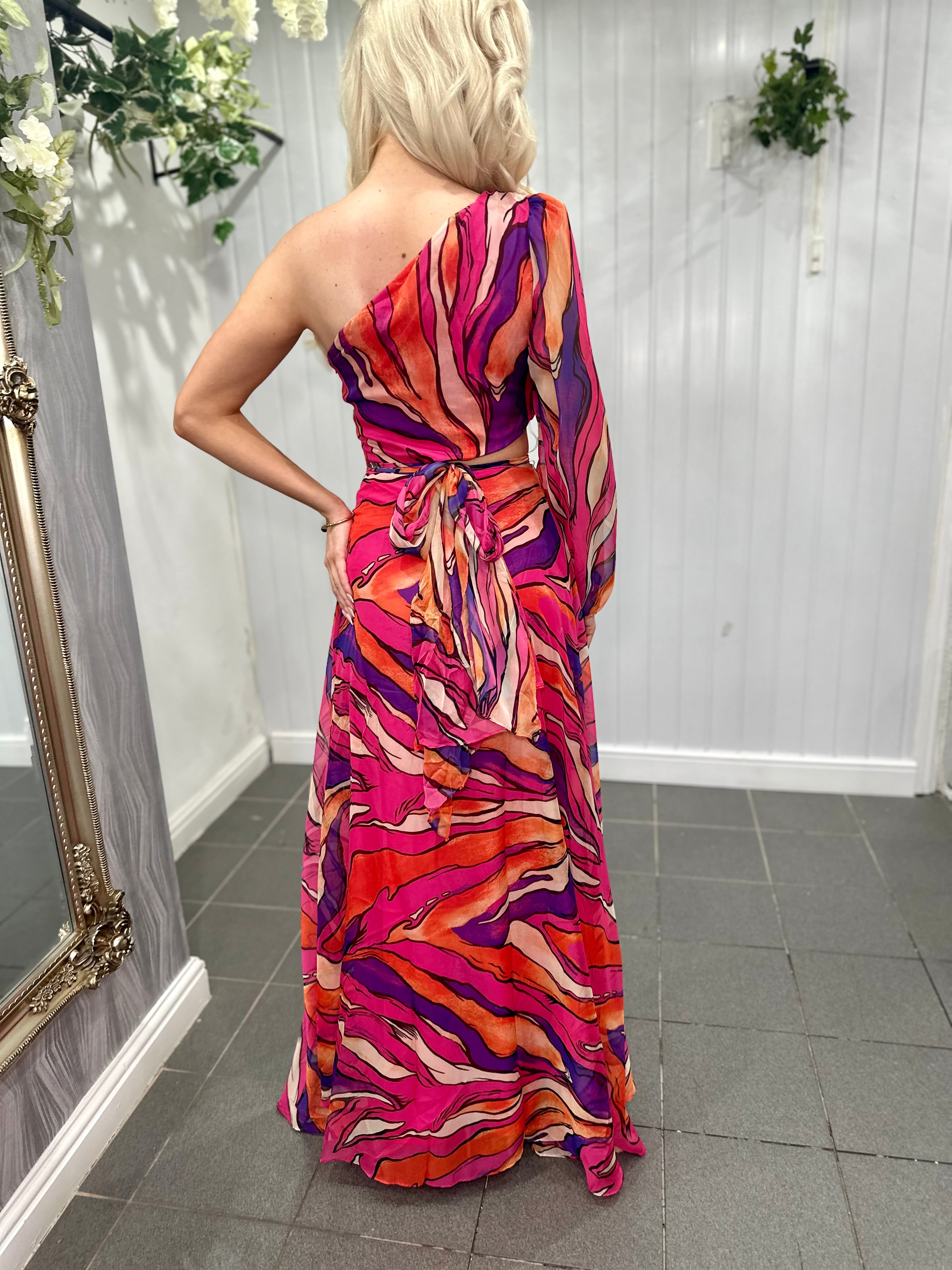 Pink One Shoulder Cut Out Maxi Dress