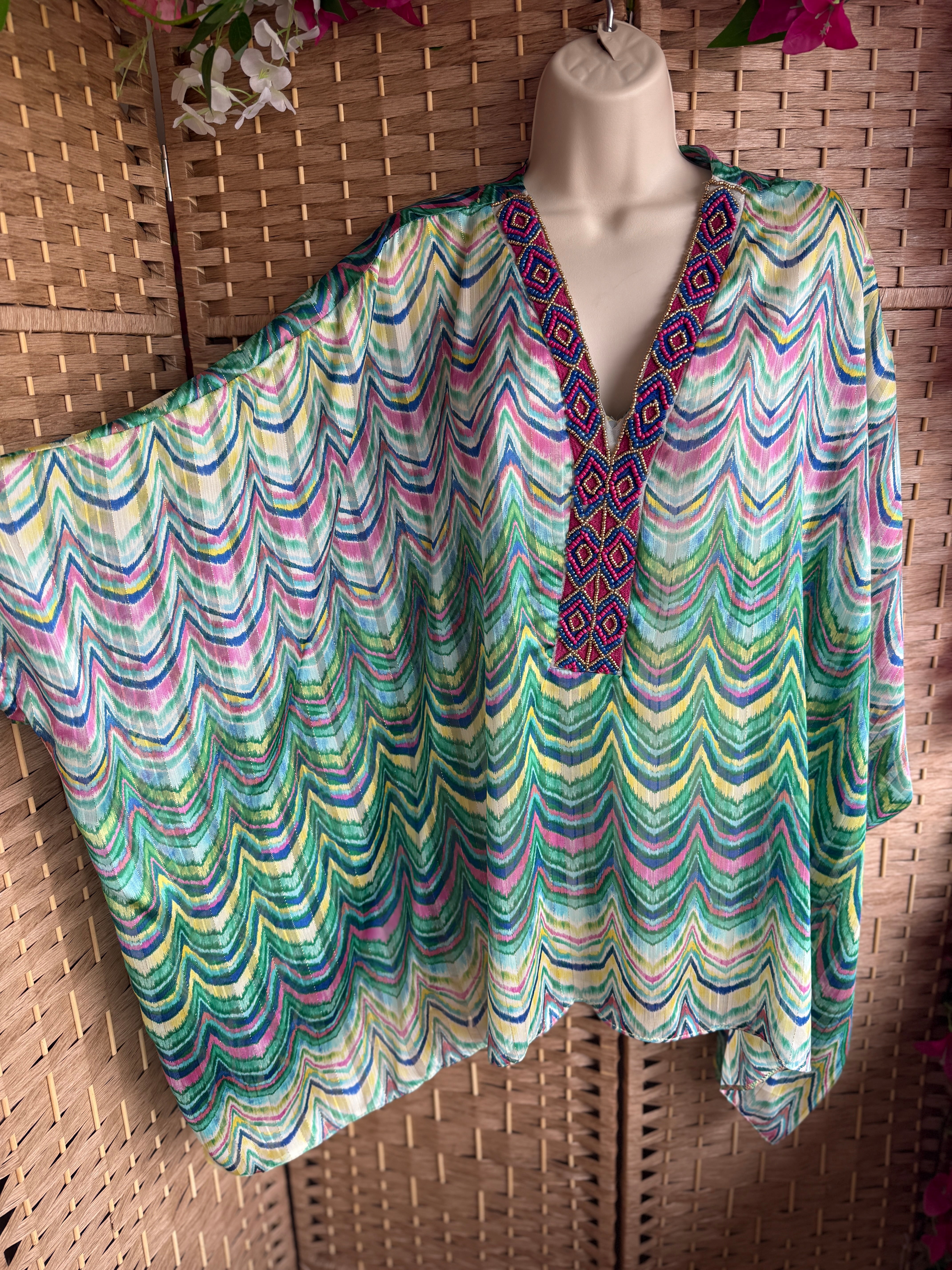 Jeff Gallano Green Embellished Gold Thread Top