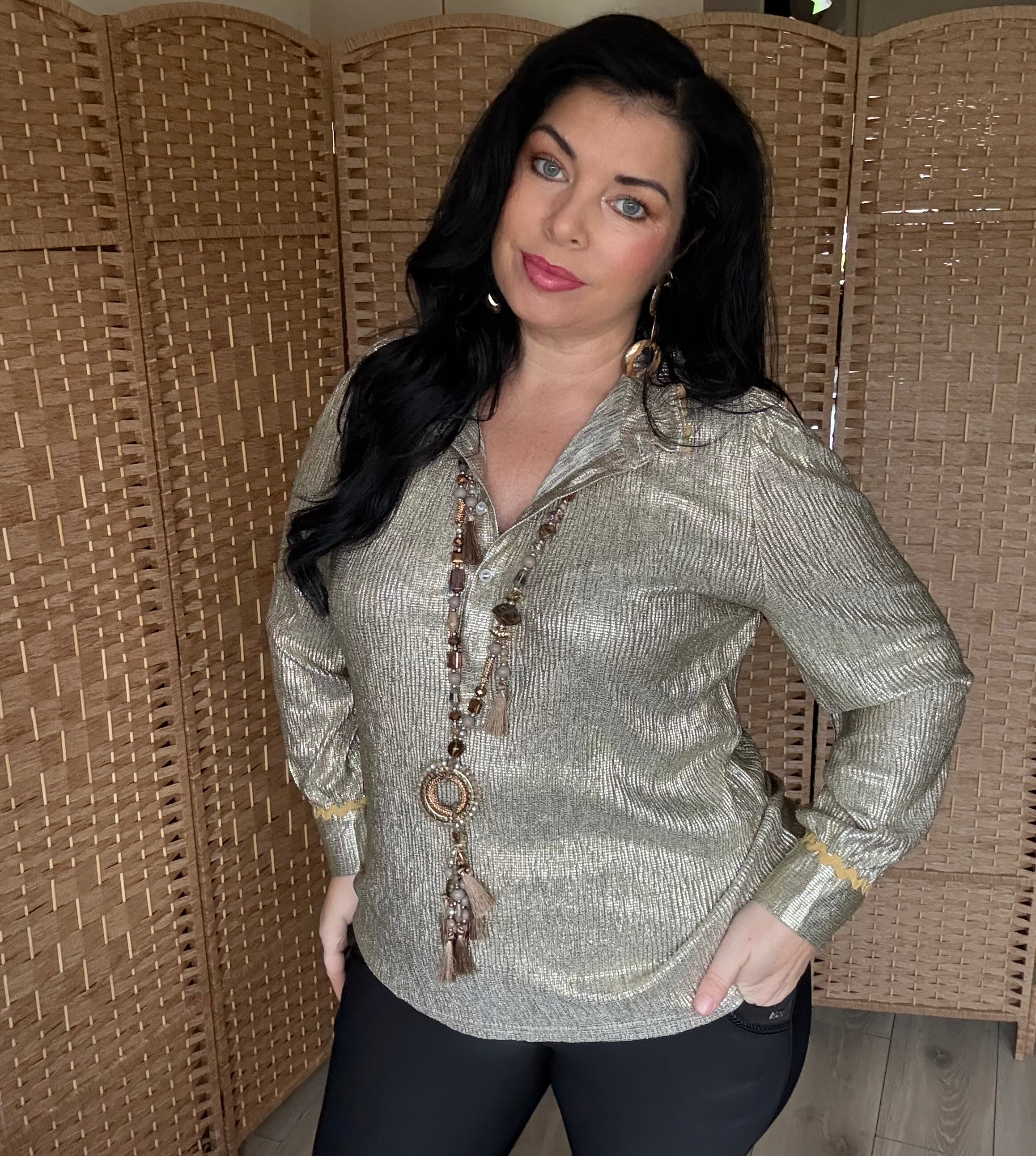 Gold Metallic Frill Shirt