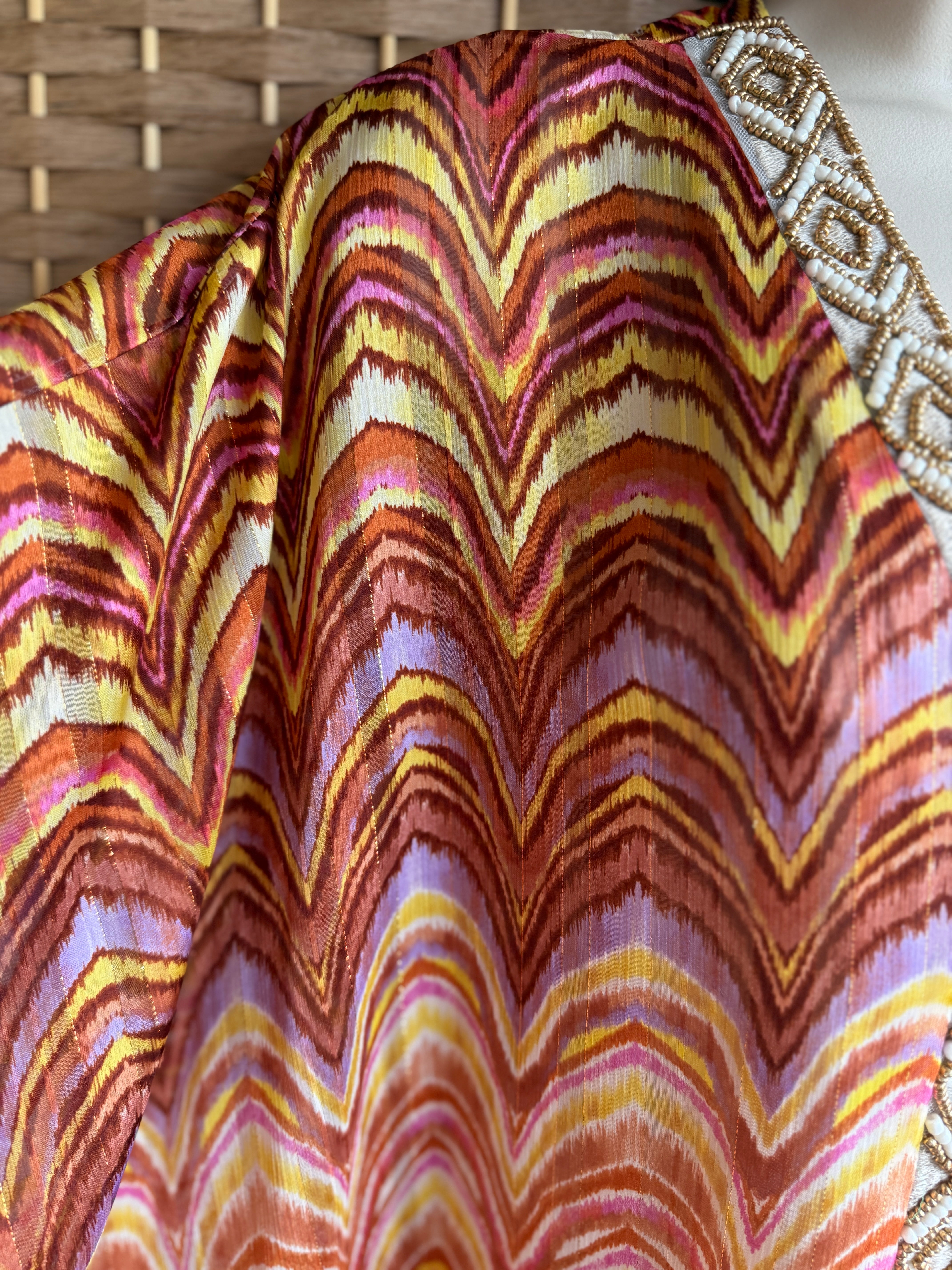 Jeff Gallano Orange Embellished Gold Thread Top