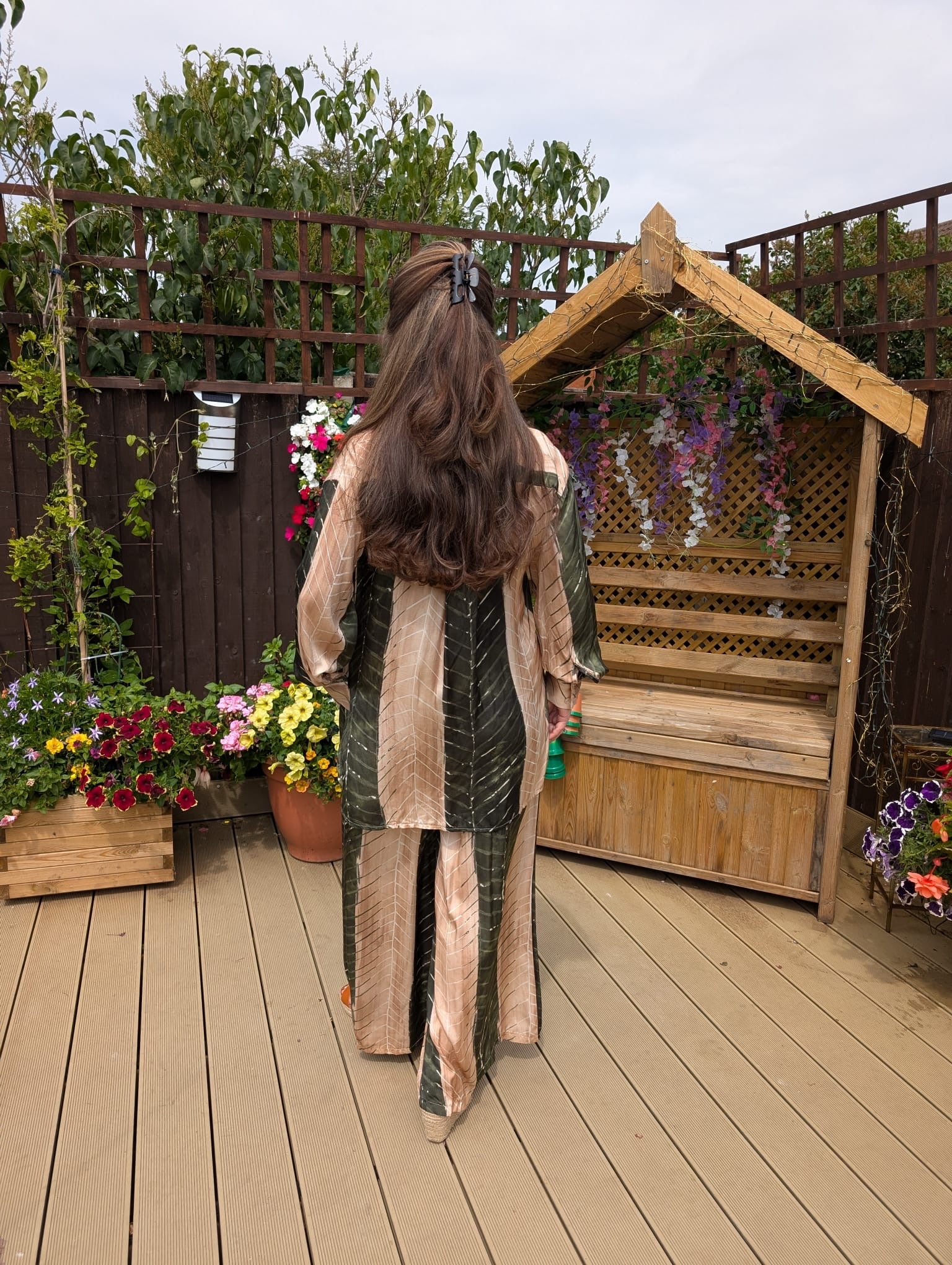 Green And Beige Top and Pants