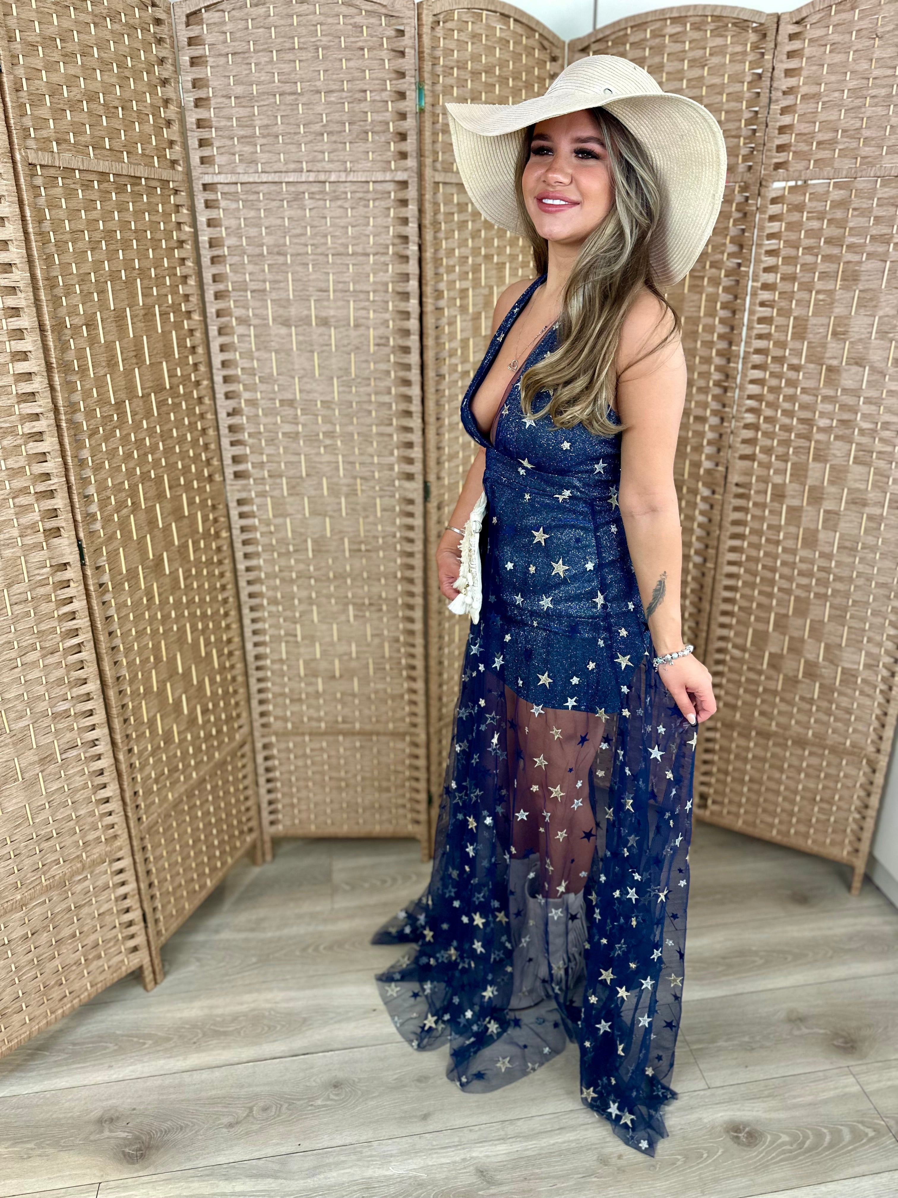 Navy Glitter Star Maxi Dress