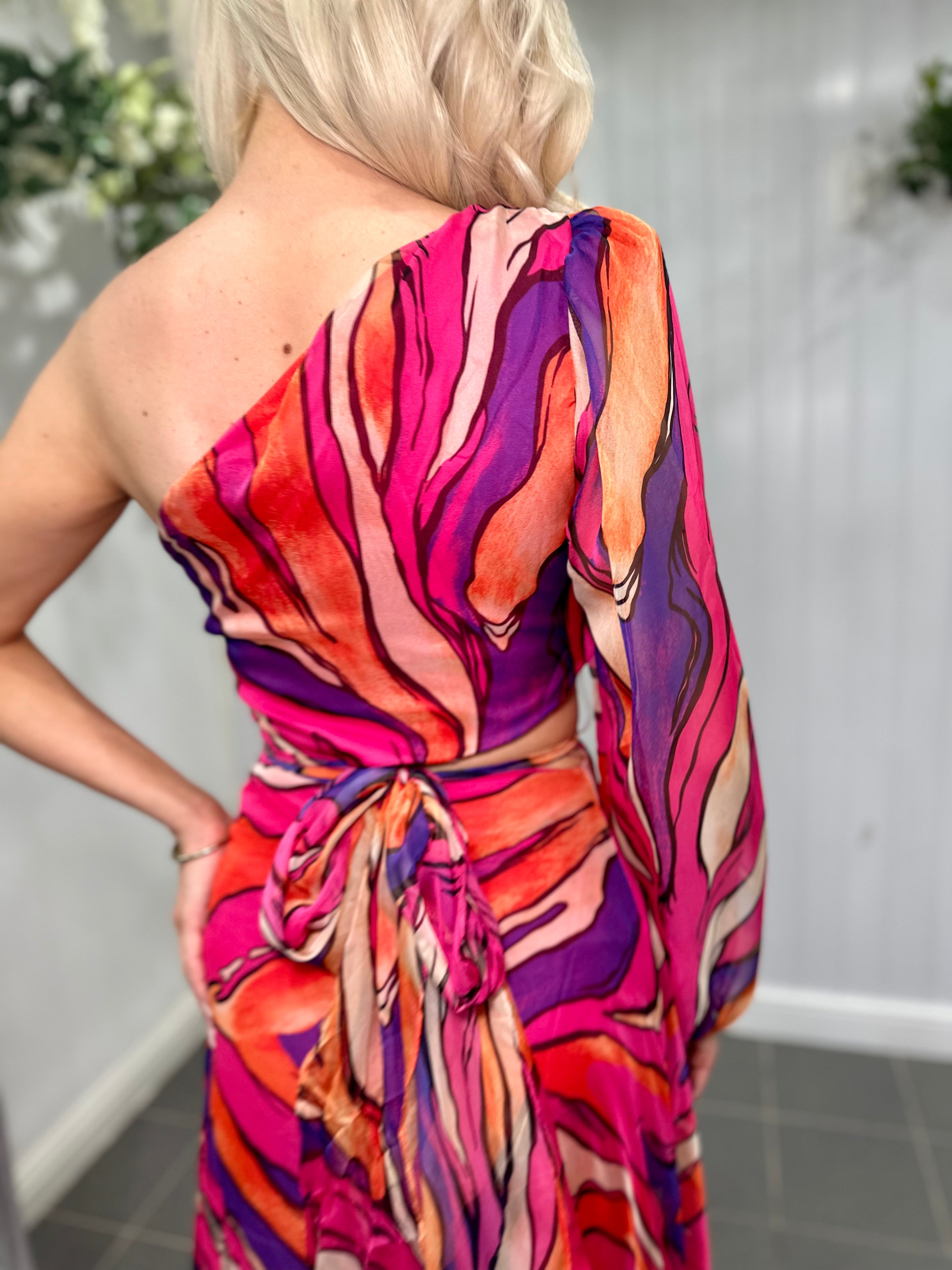 Pink One Shoulder Cut Out Maxi Dress