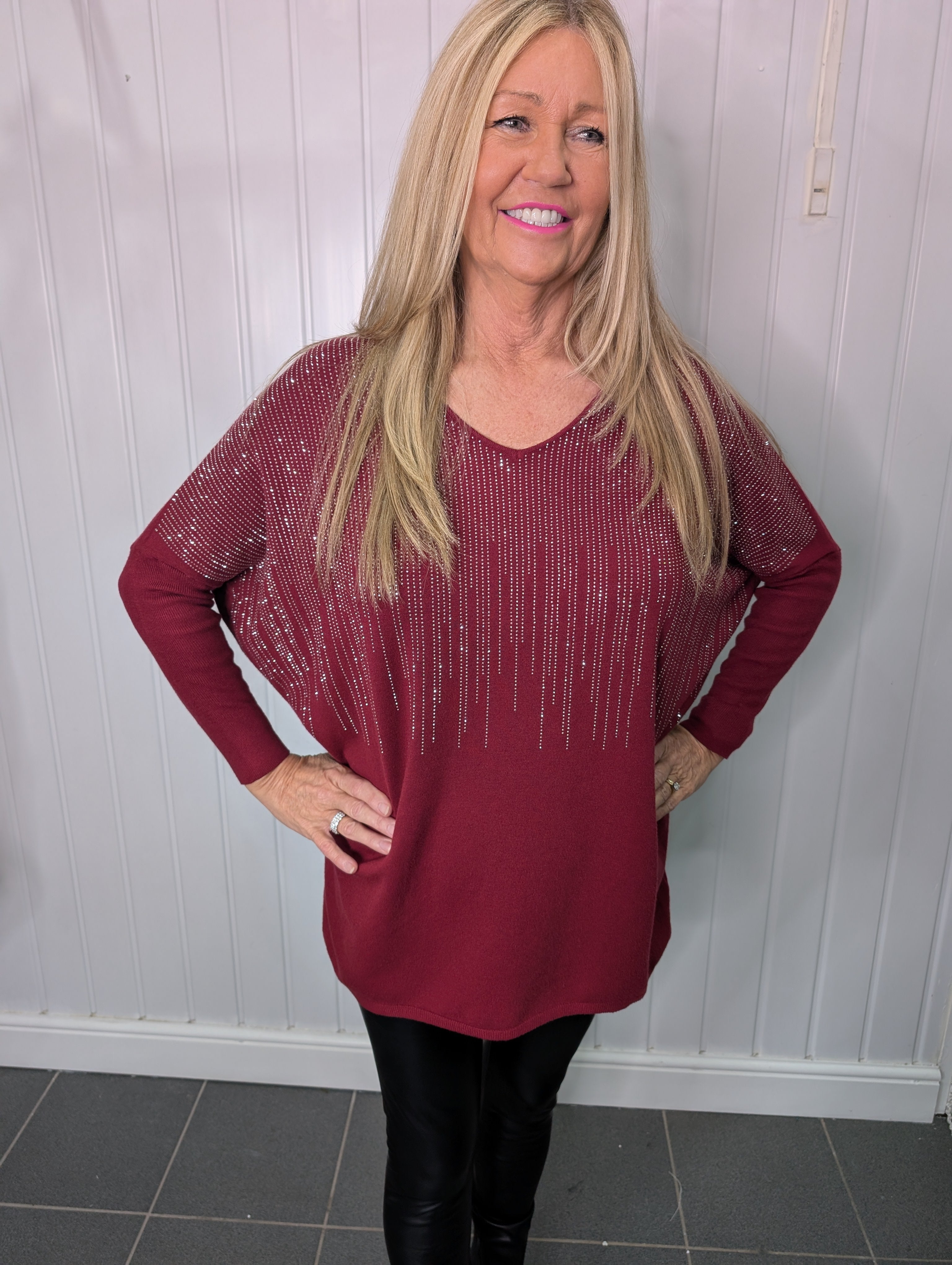 Burgundy Diamante Jumper