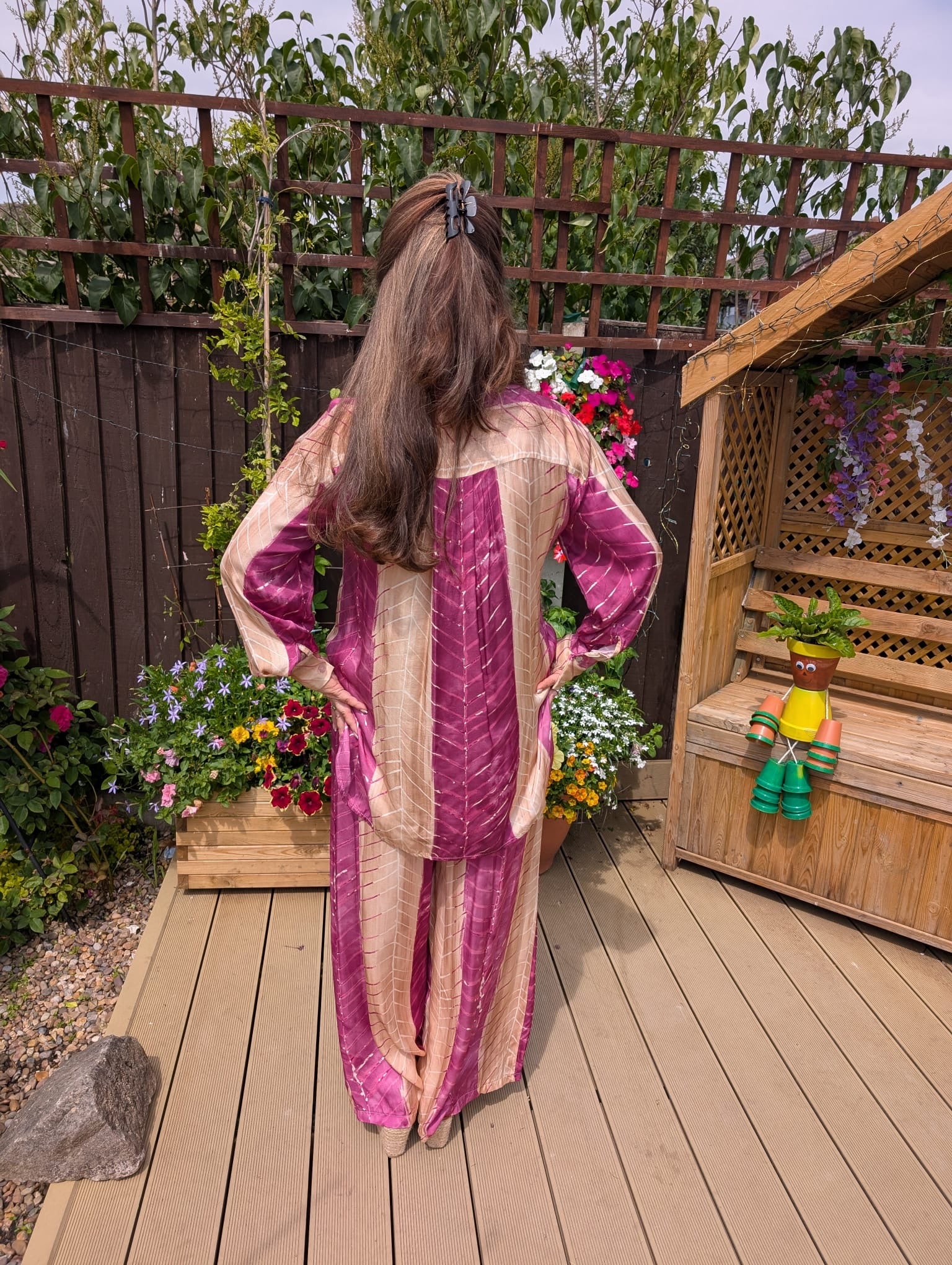 Purple And Beige Top and Pants