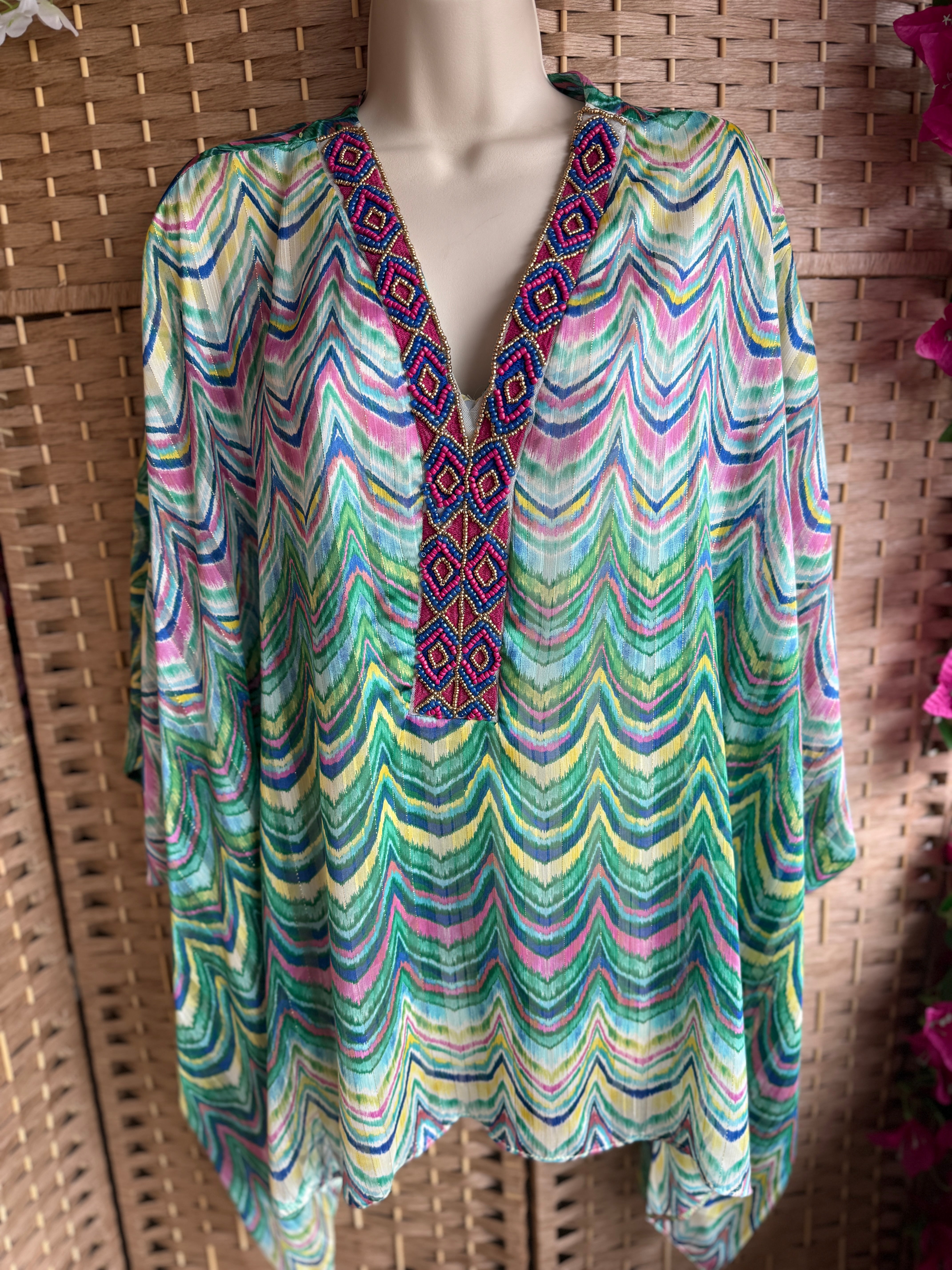 Jeff Gallano Green Embellished Gold Thread Top