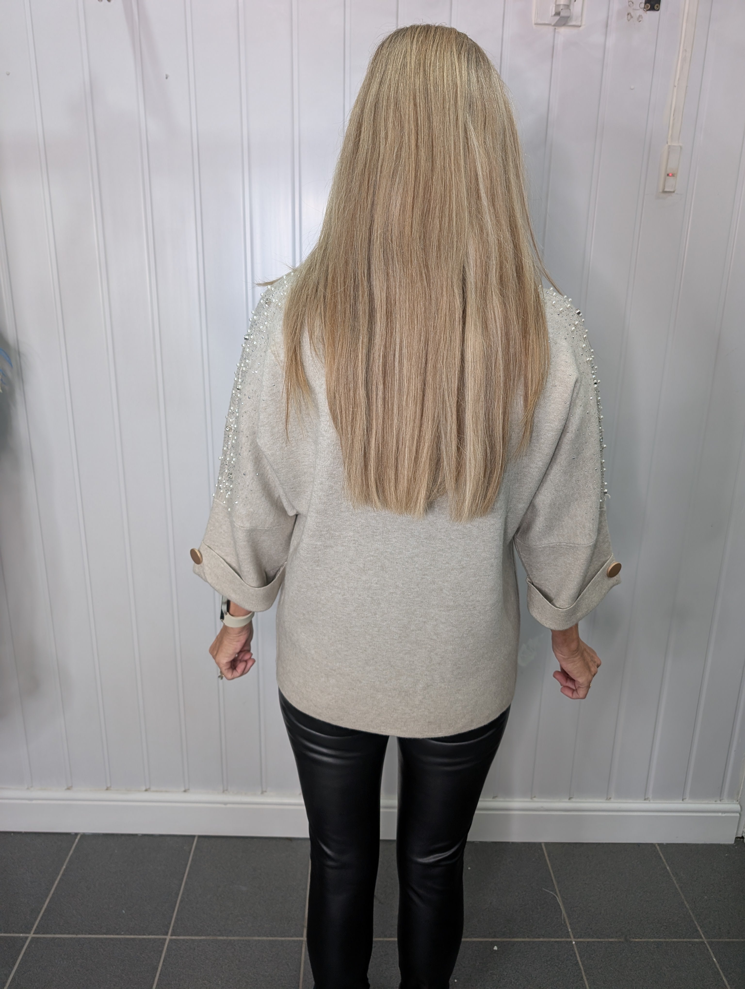 Beige Diamante Pearl Jumper