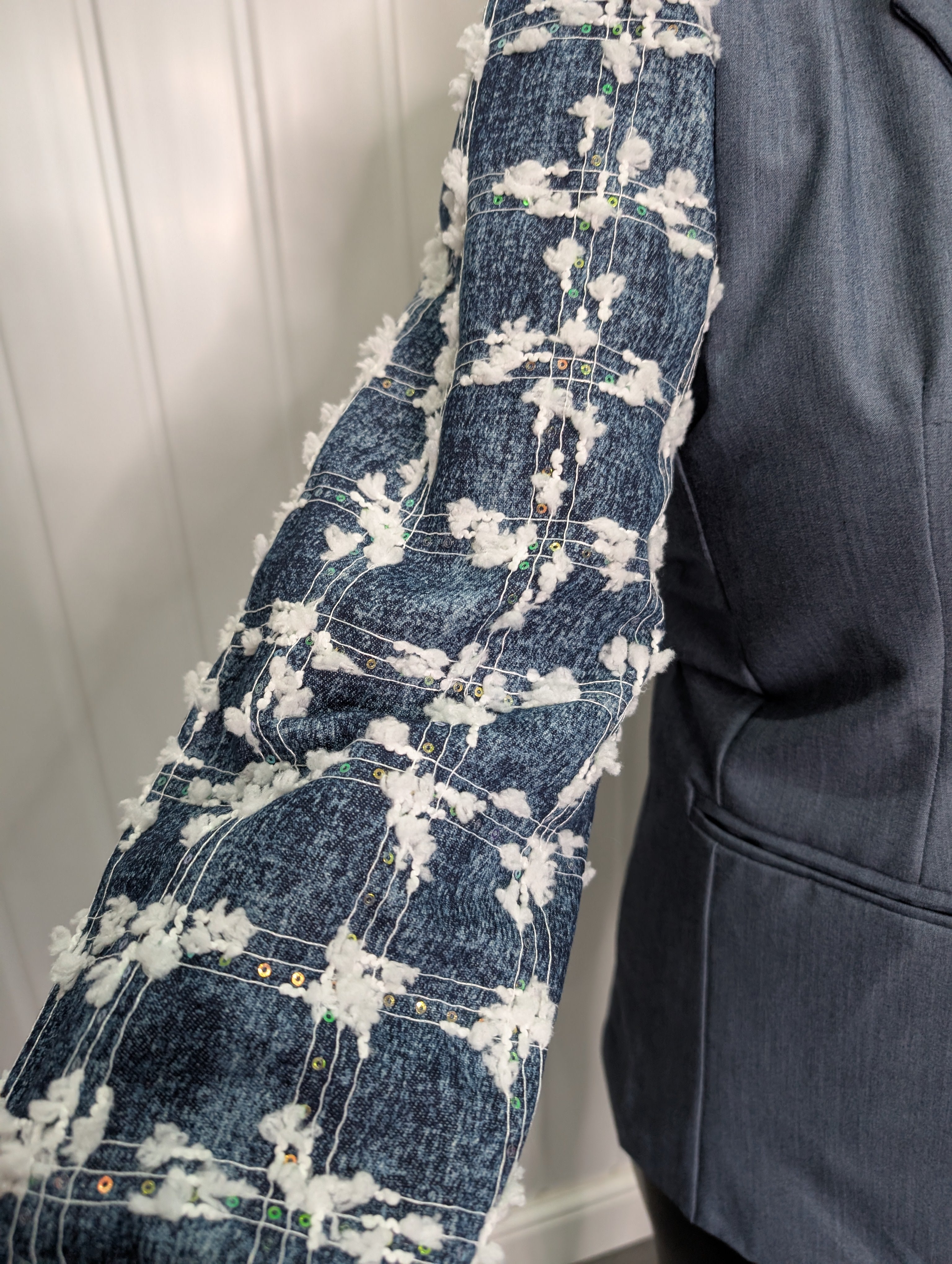 Plus Size Blue Tweed Sequin Spec Jacket