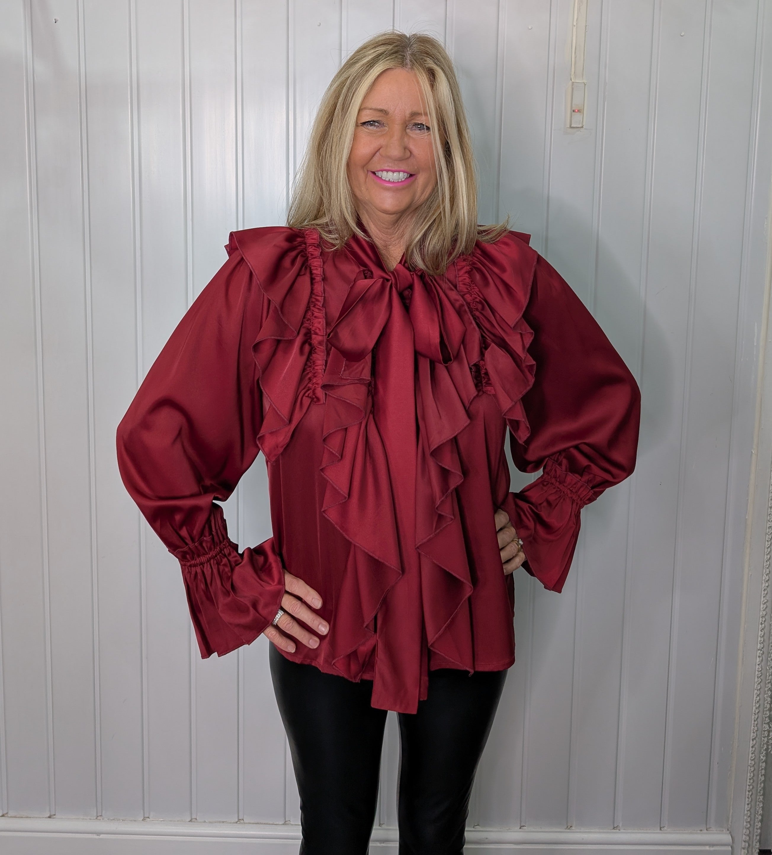 Burgundy Ruffle Frill Shirt