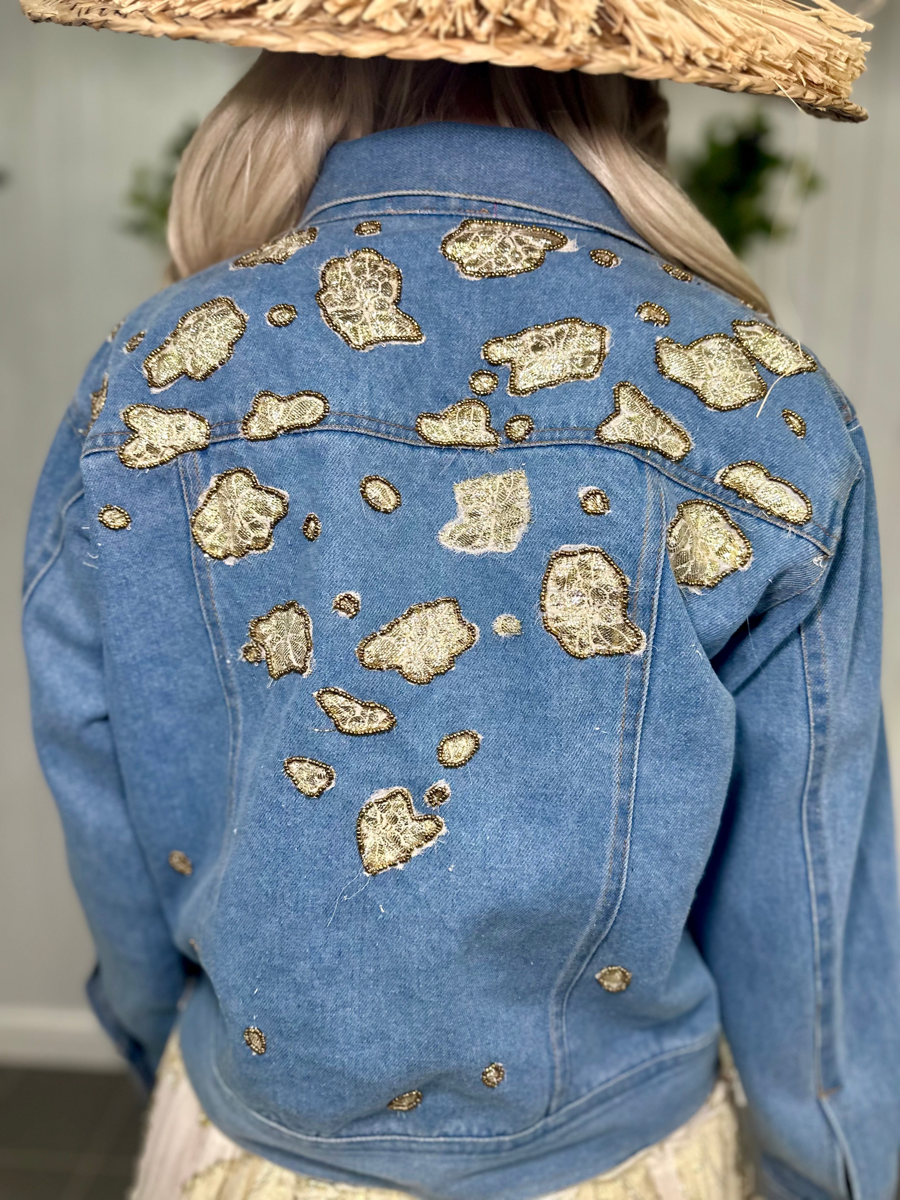 Denim Gold Metallic Beaded Jacket