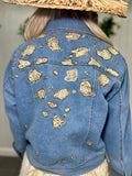 Load image into Gallery viewer, Denim Gold Metallic Beaded Jacket