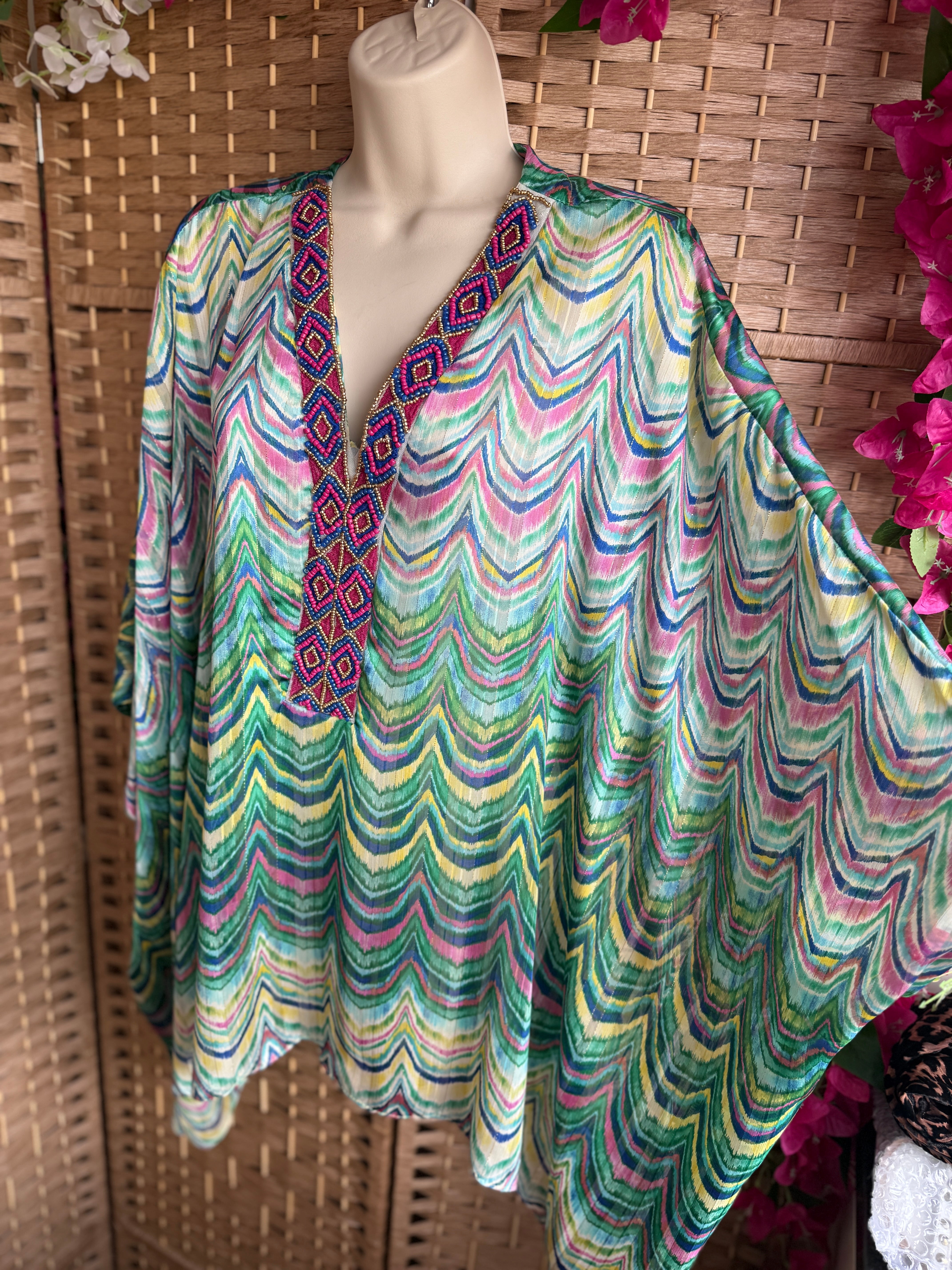 Jeff Gallano Green Embellished Gold Thread Top