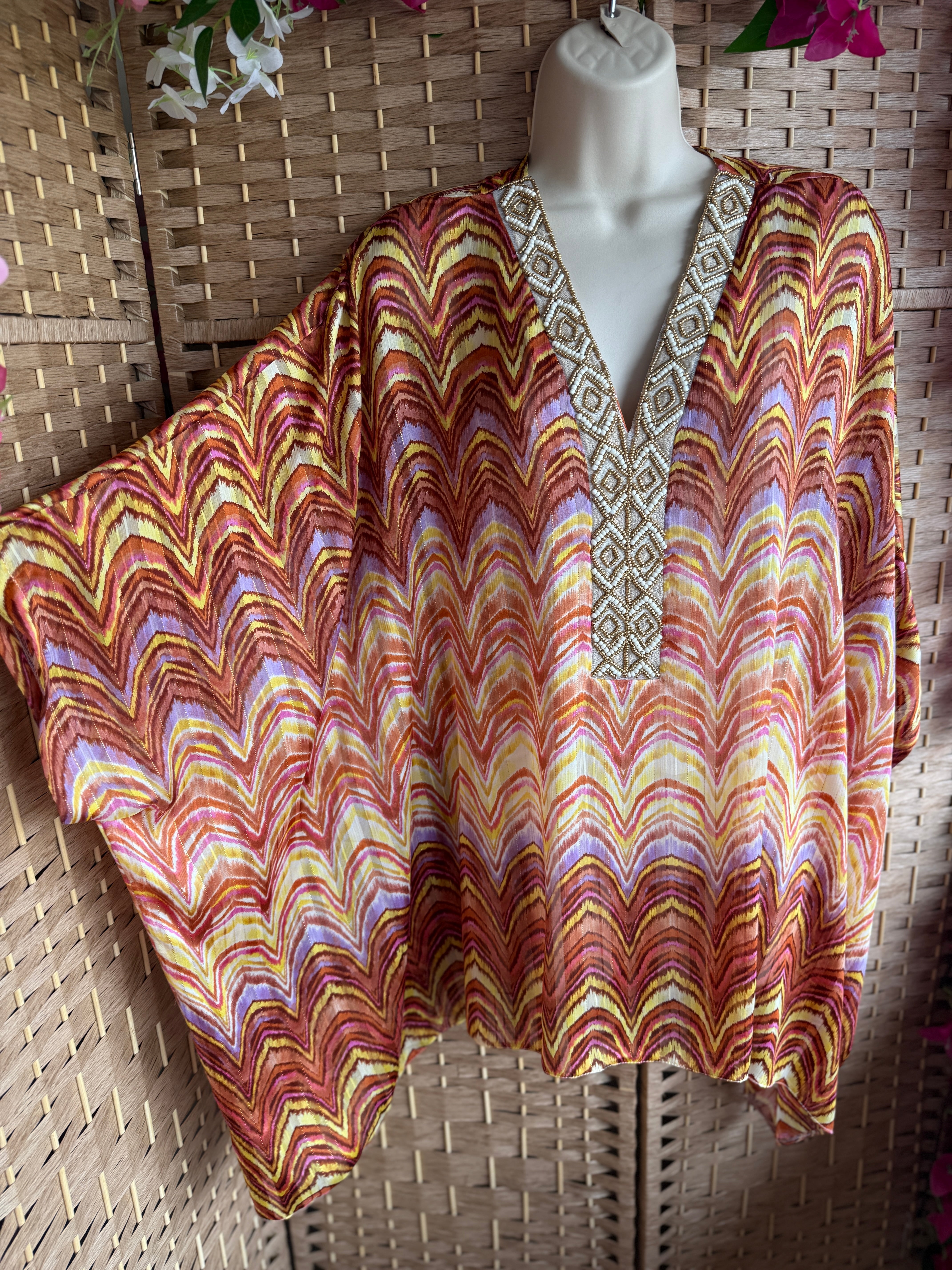 Jeff Gallano Orange Embellished Gold Thread Top