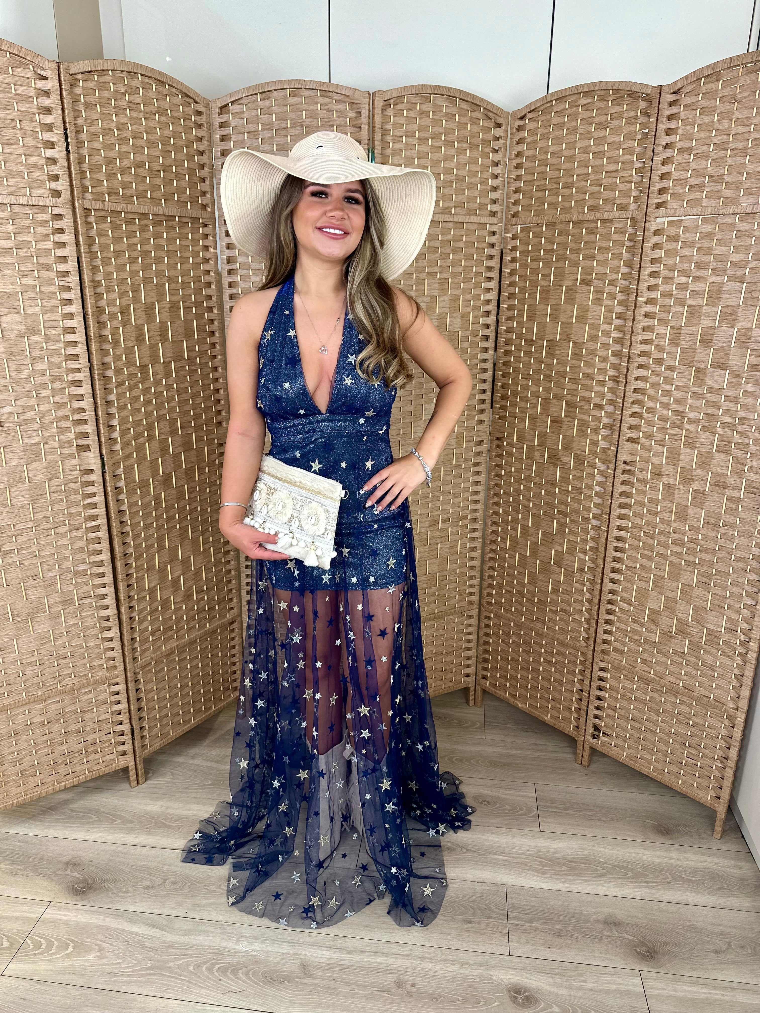 Navy Glitter Star Maxi Dress