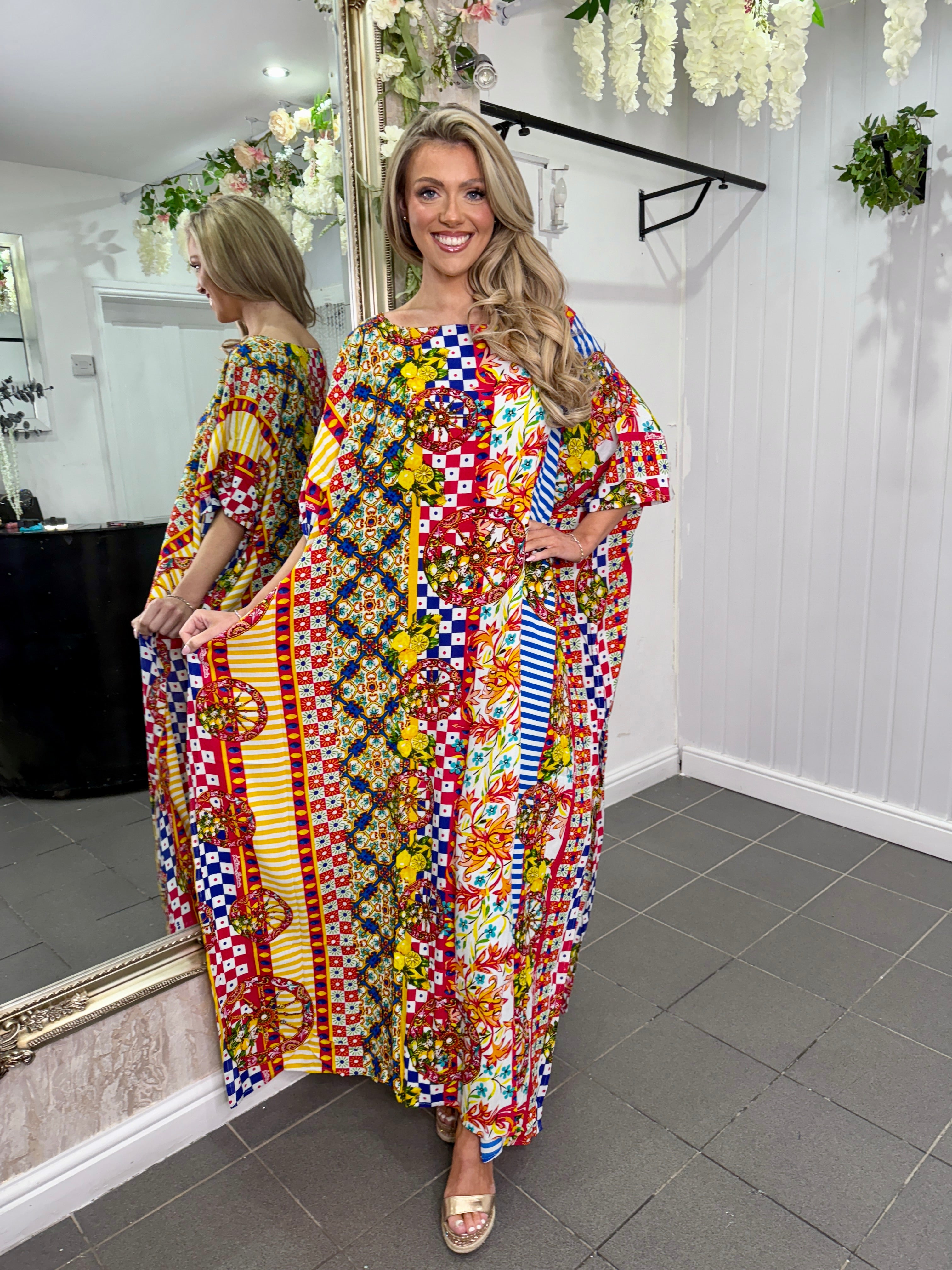 Red Multicoloured Kaftan Dress