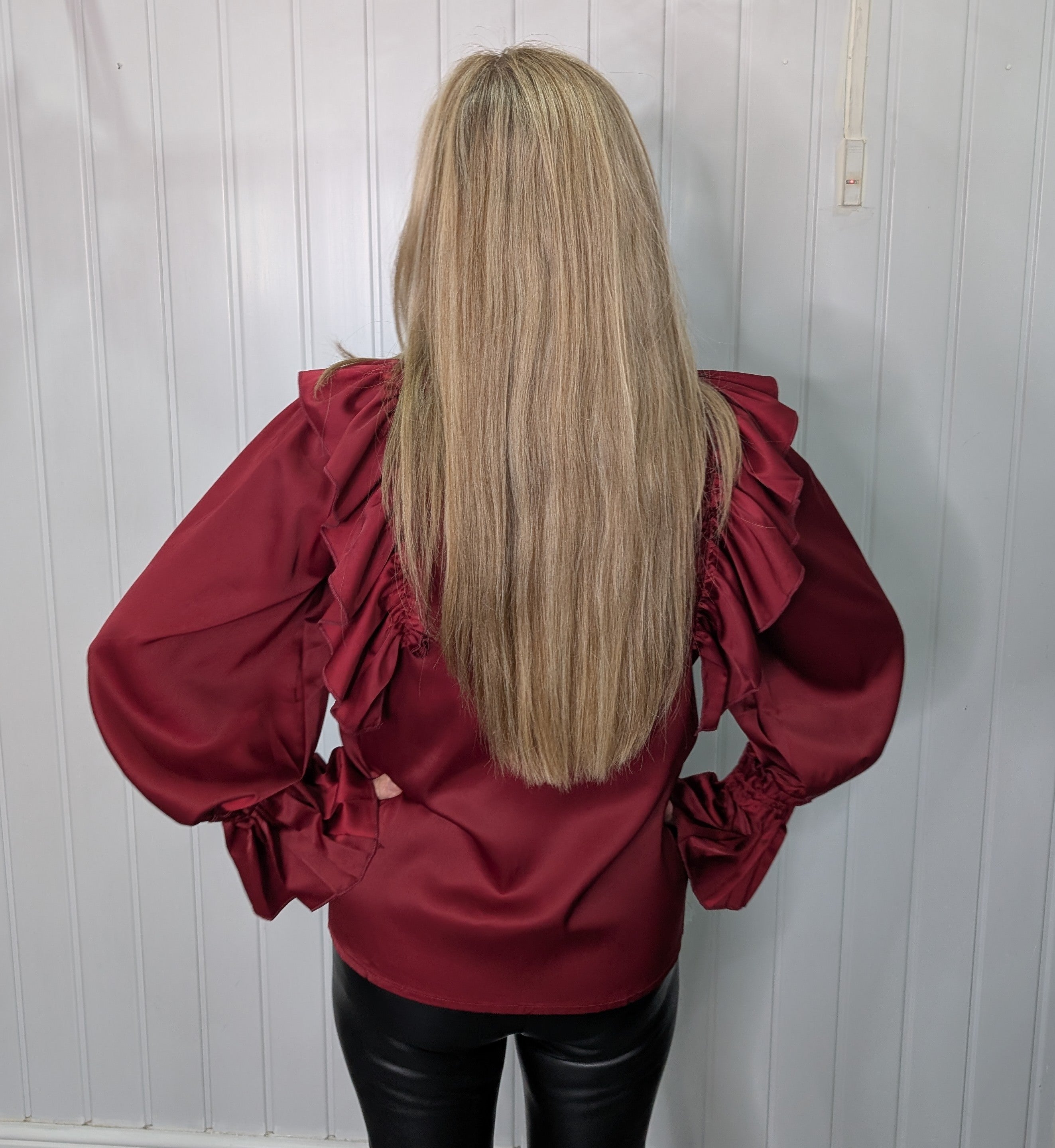 Burgundy Ruffle Frill Shirt