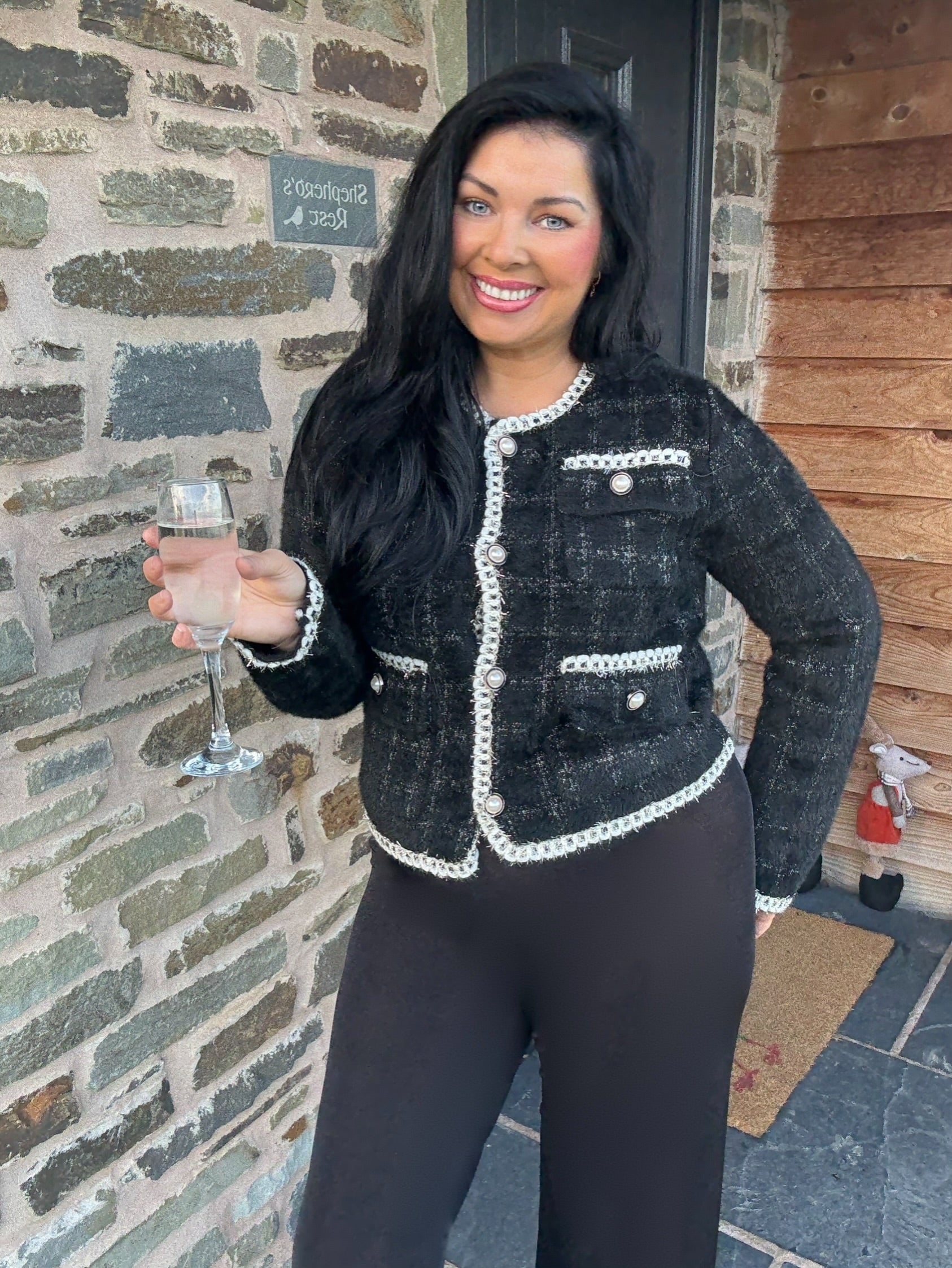 Black Soft Knit Gold Thread Cardigan