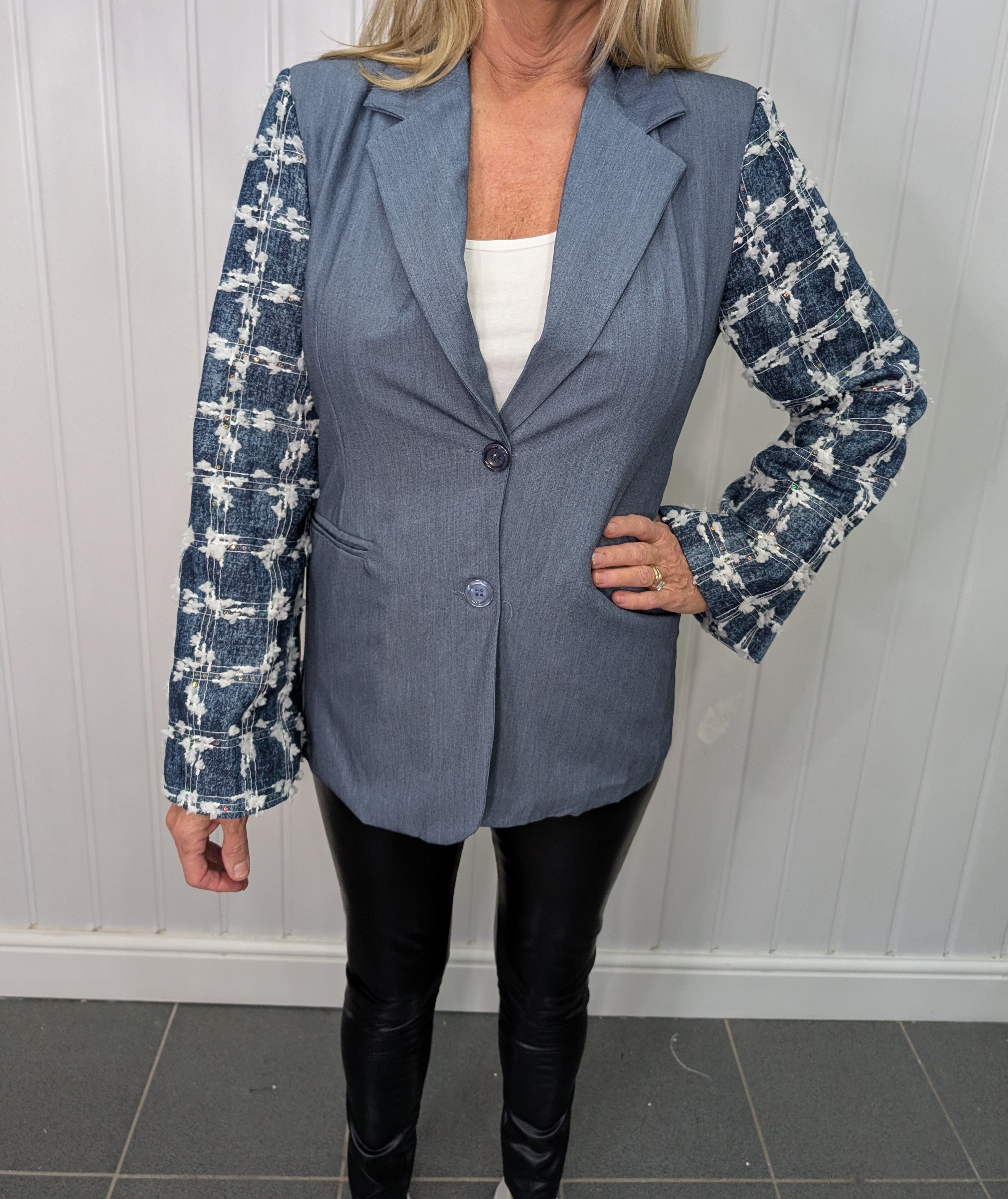 Plus Size Blue Tweed Sequin Spec Jacket