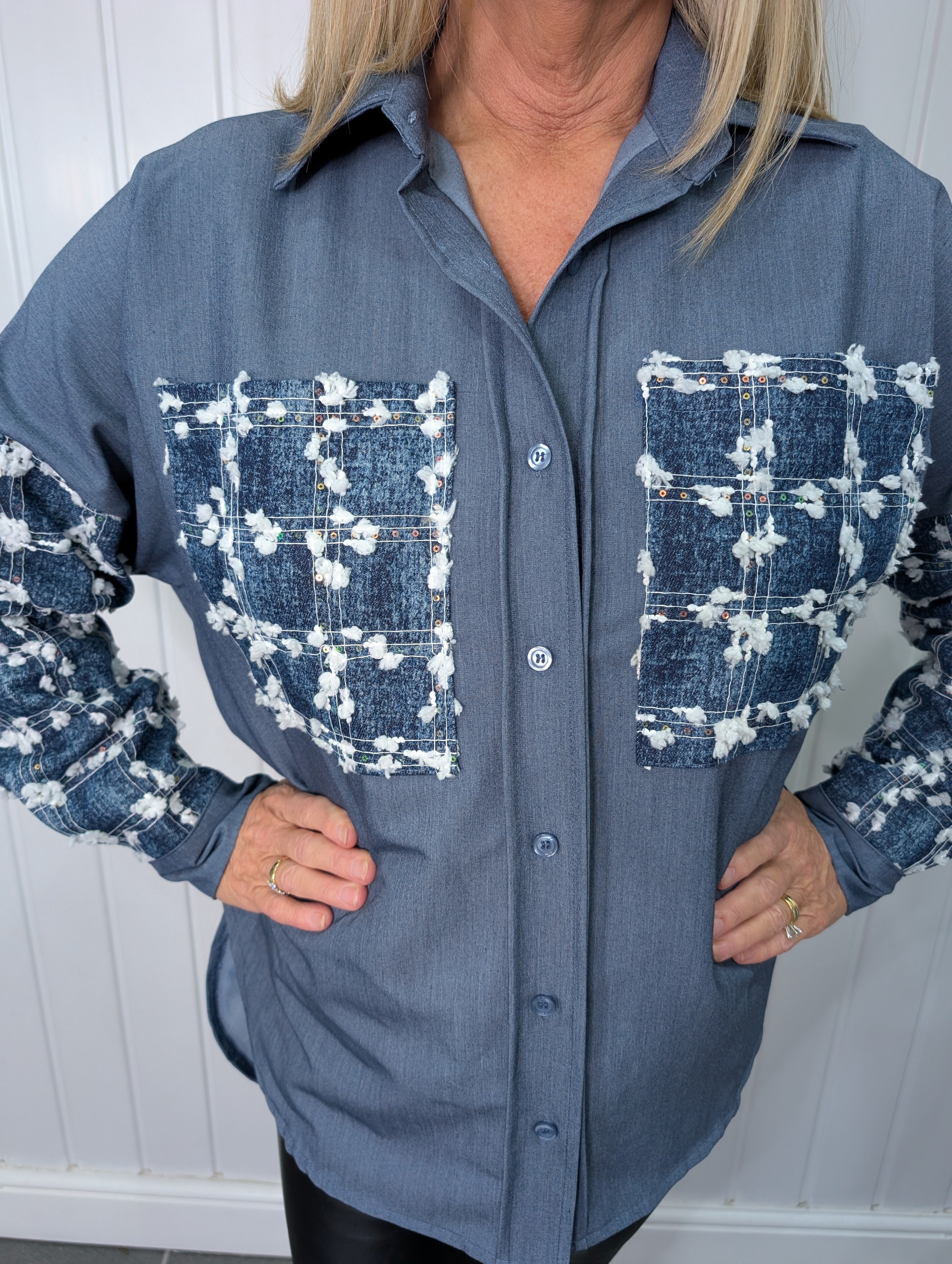 Blue Tweed sequin Spec Shirt