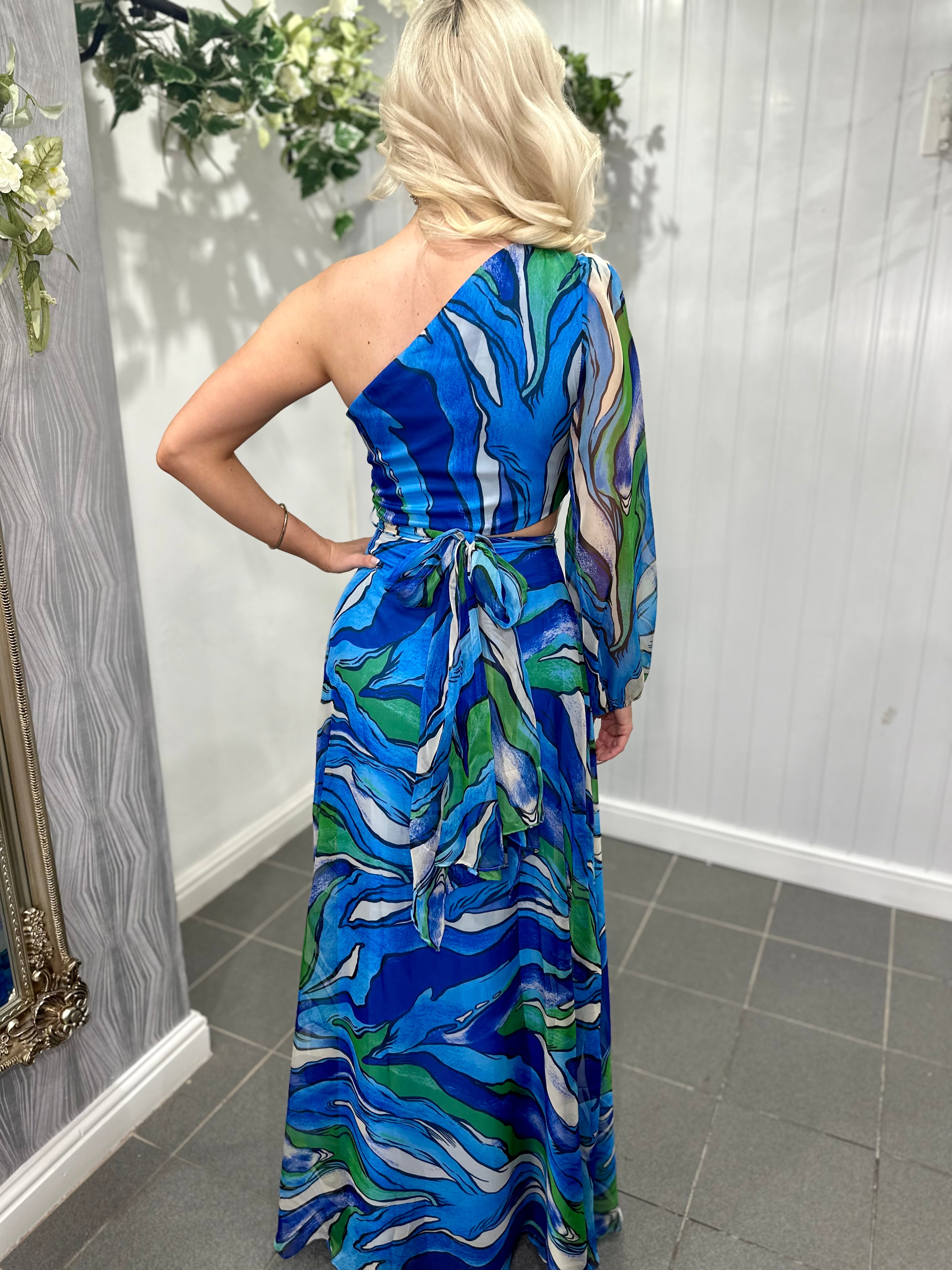 Blue One Shoulder Cut Out Maxi Dress