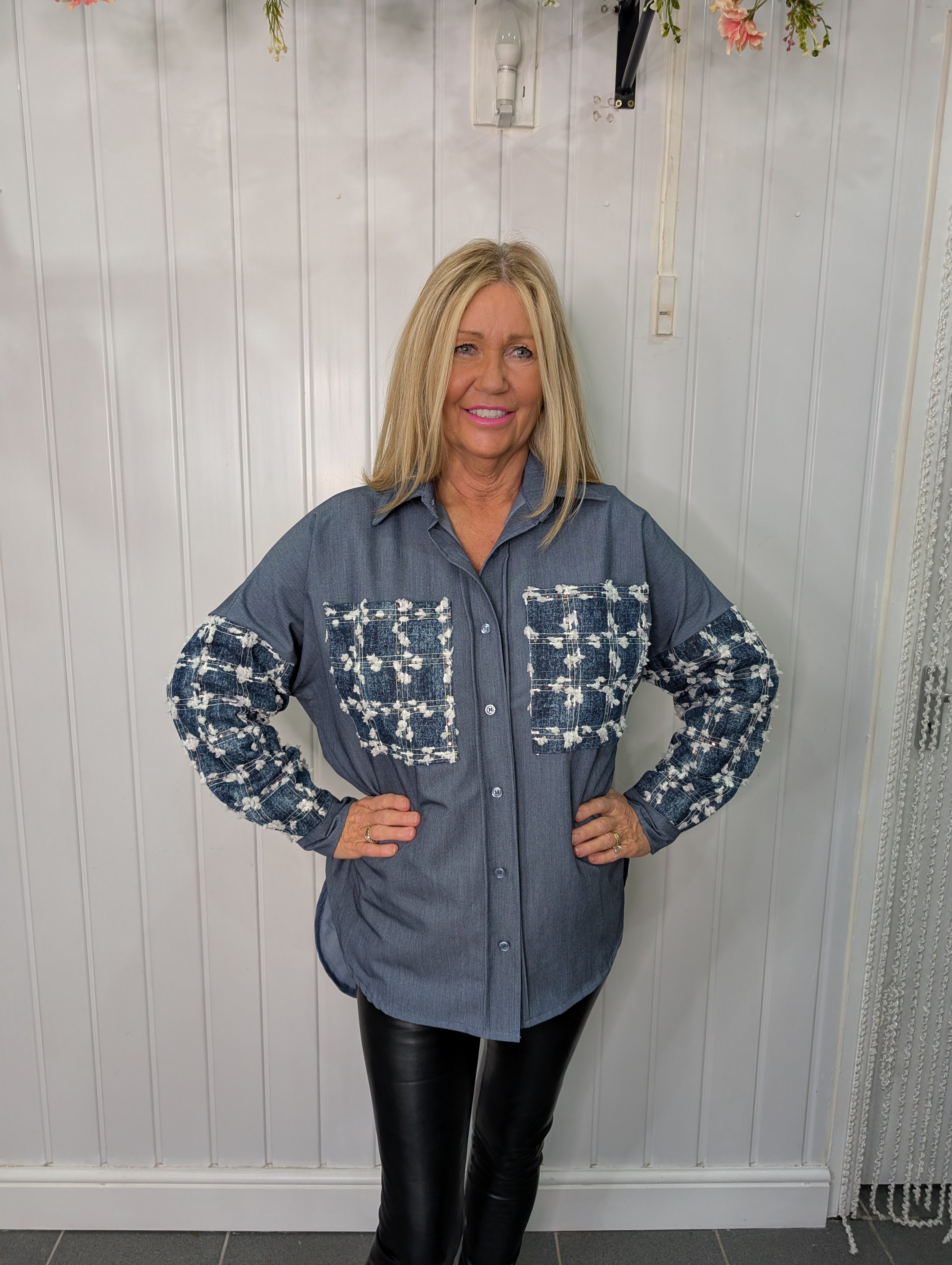 Blue Tweed sequin Spec Shirt