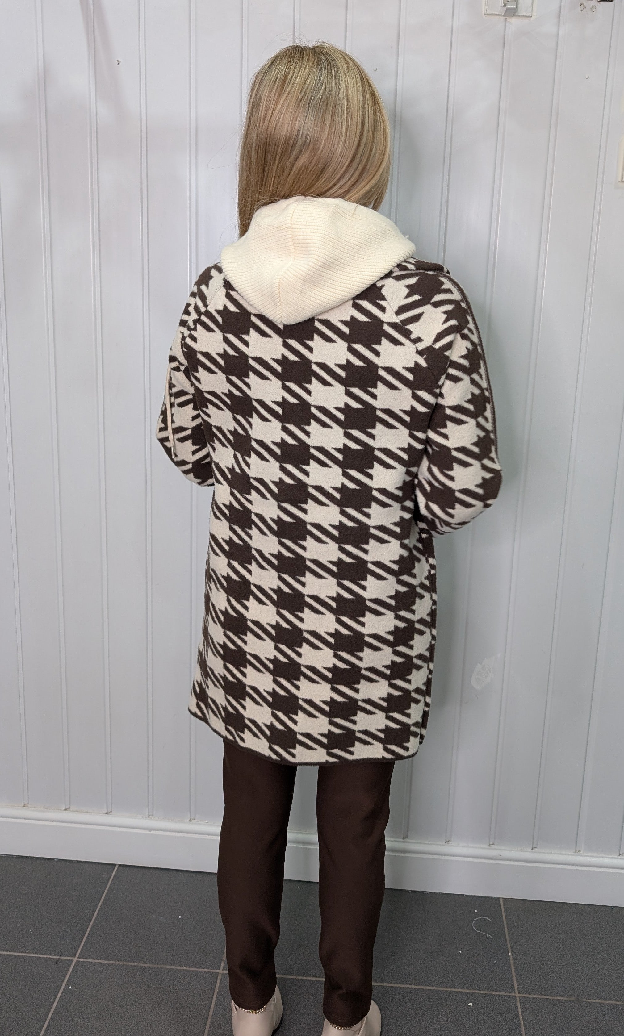 Brown Checked 2 in 1 Jumper Hooded Coat