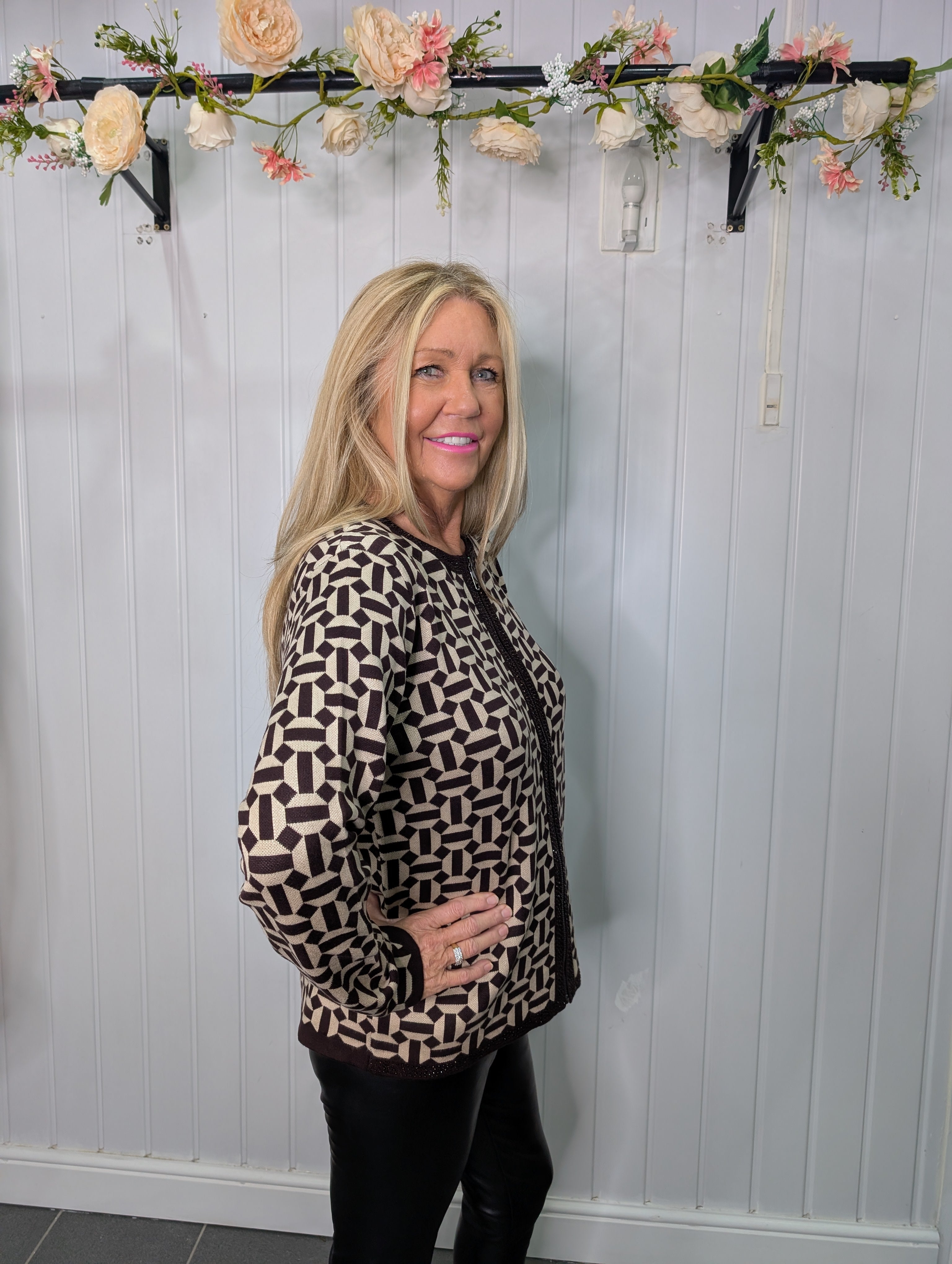 Brown Monochrome Diamante Cardigan