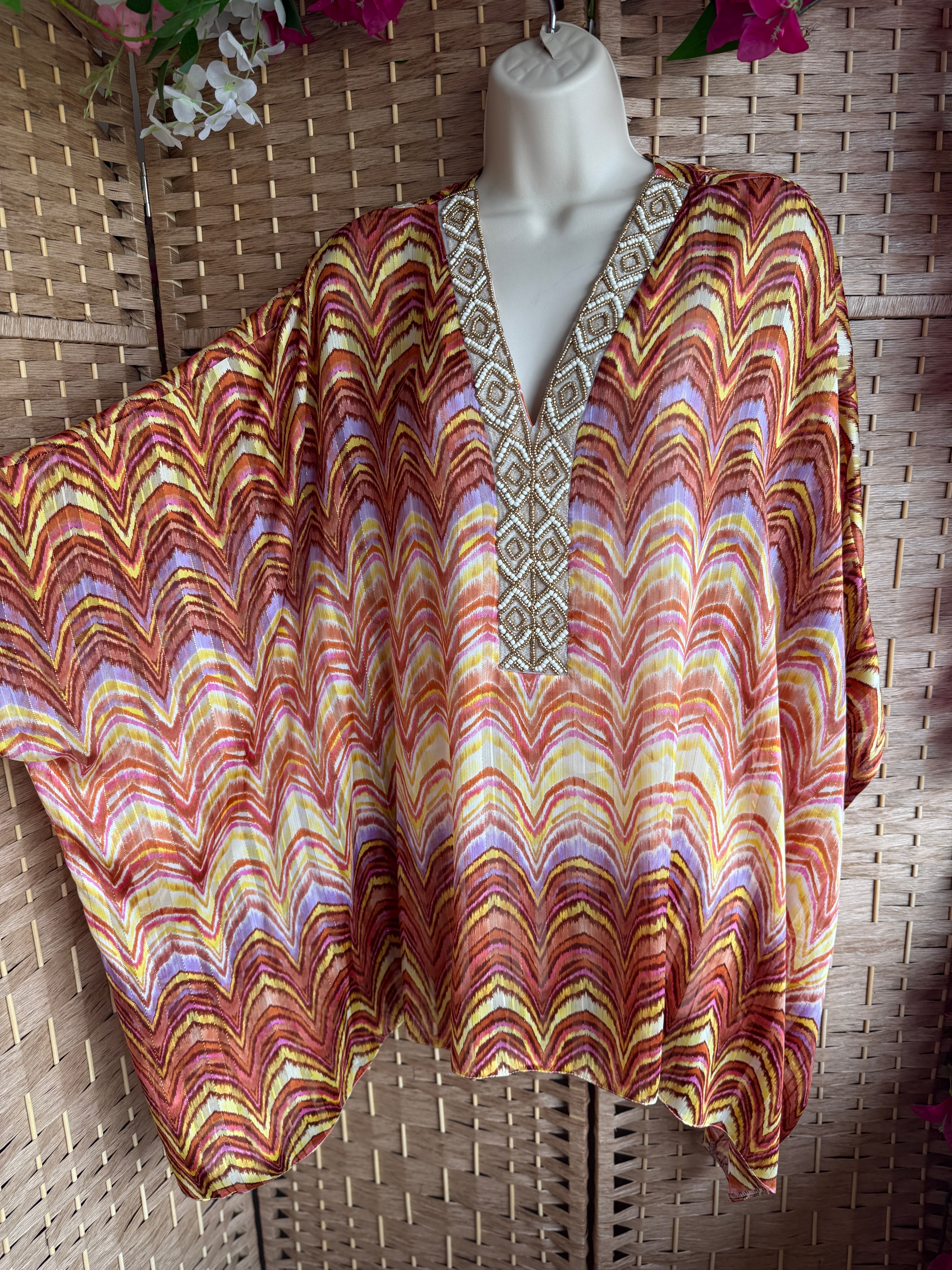 Jeff Gallano Orange Embellished Gold Thread Top