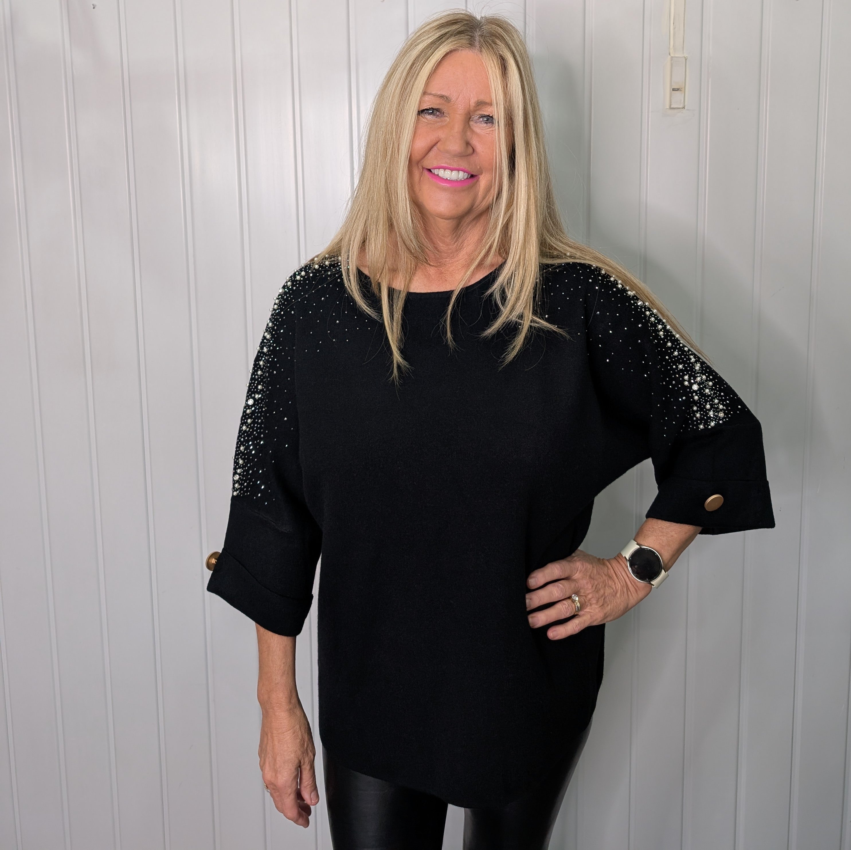 Black Diamante Pearl Jumper
