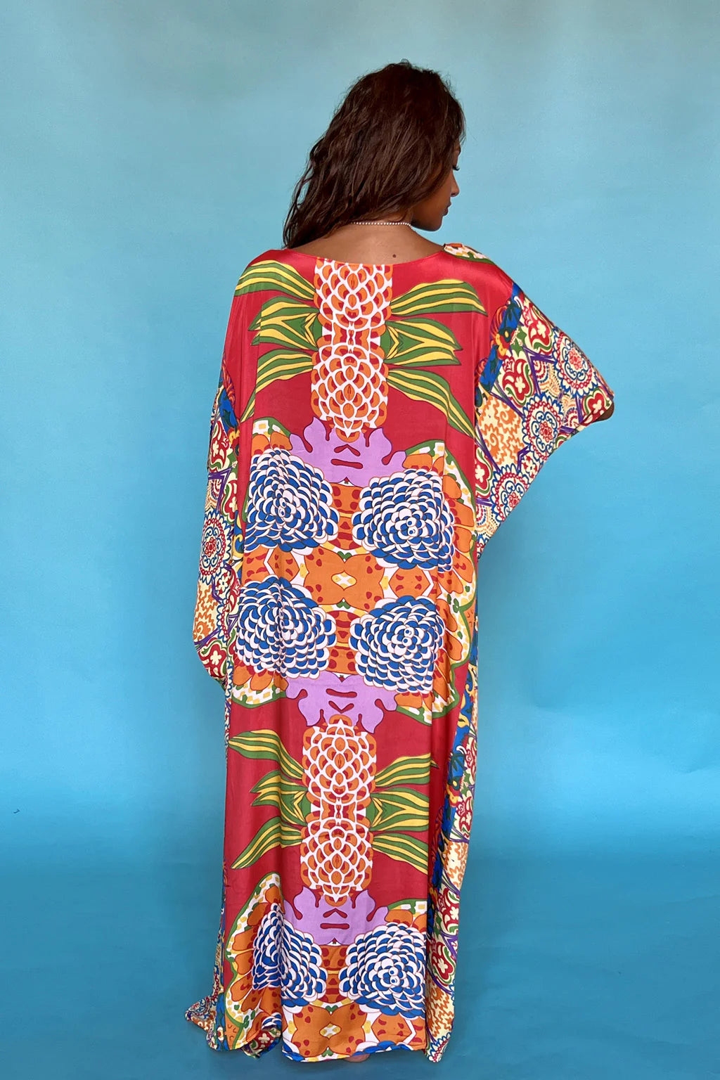 Red Multicoloured Satin Maxi Dress