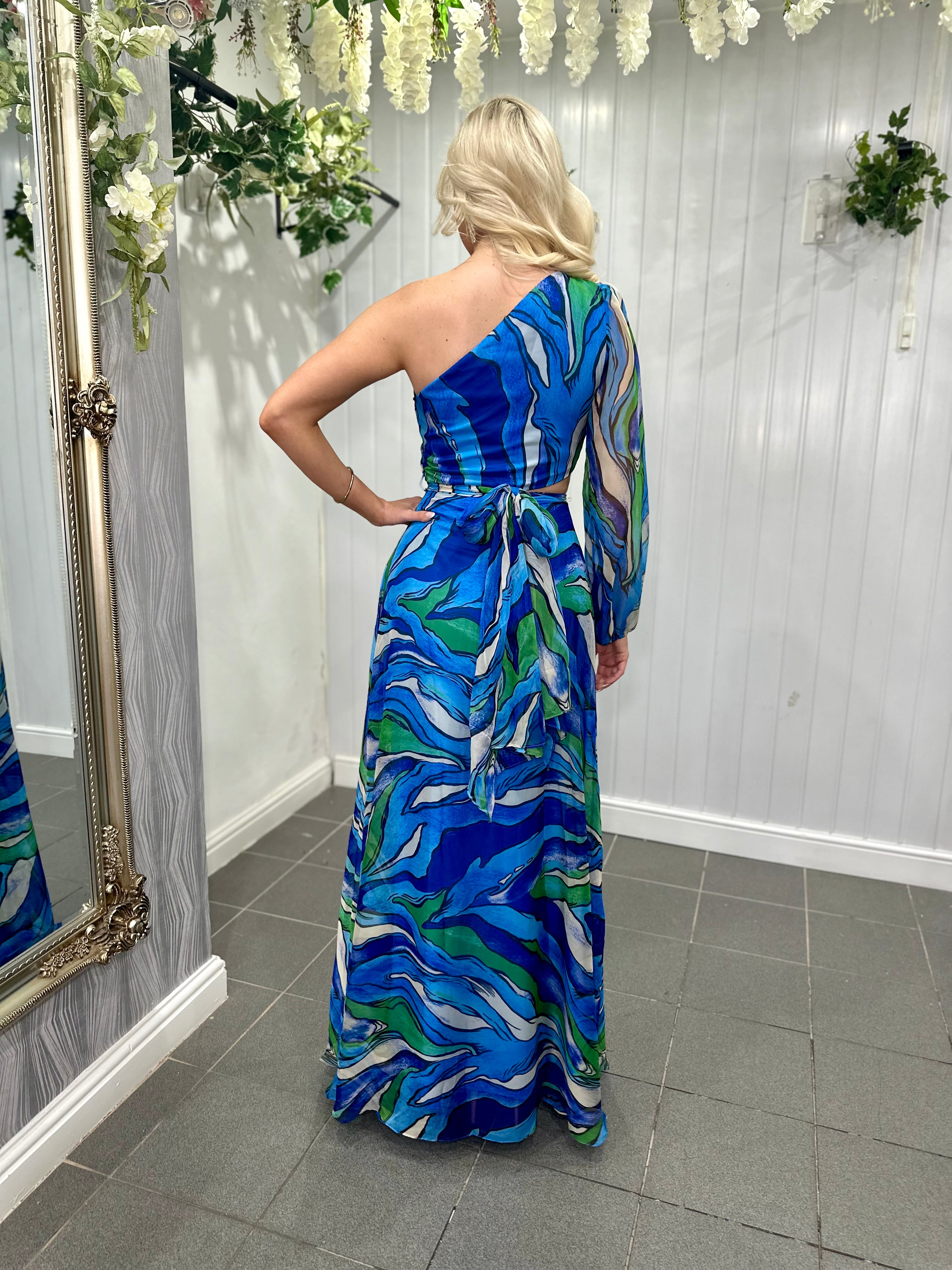 Blue One Shoulder Cut Out Maxi Dress