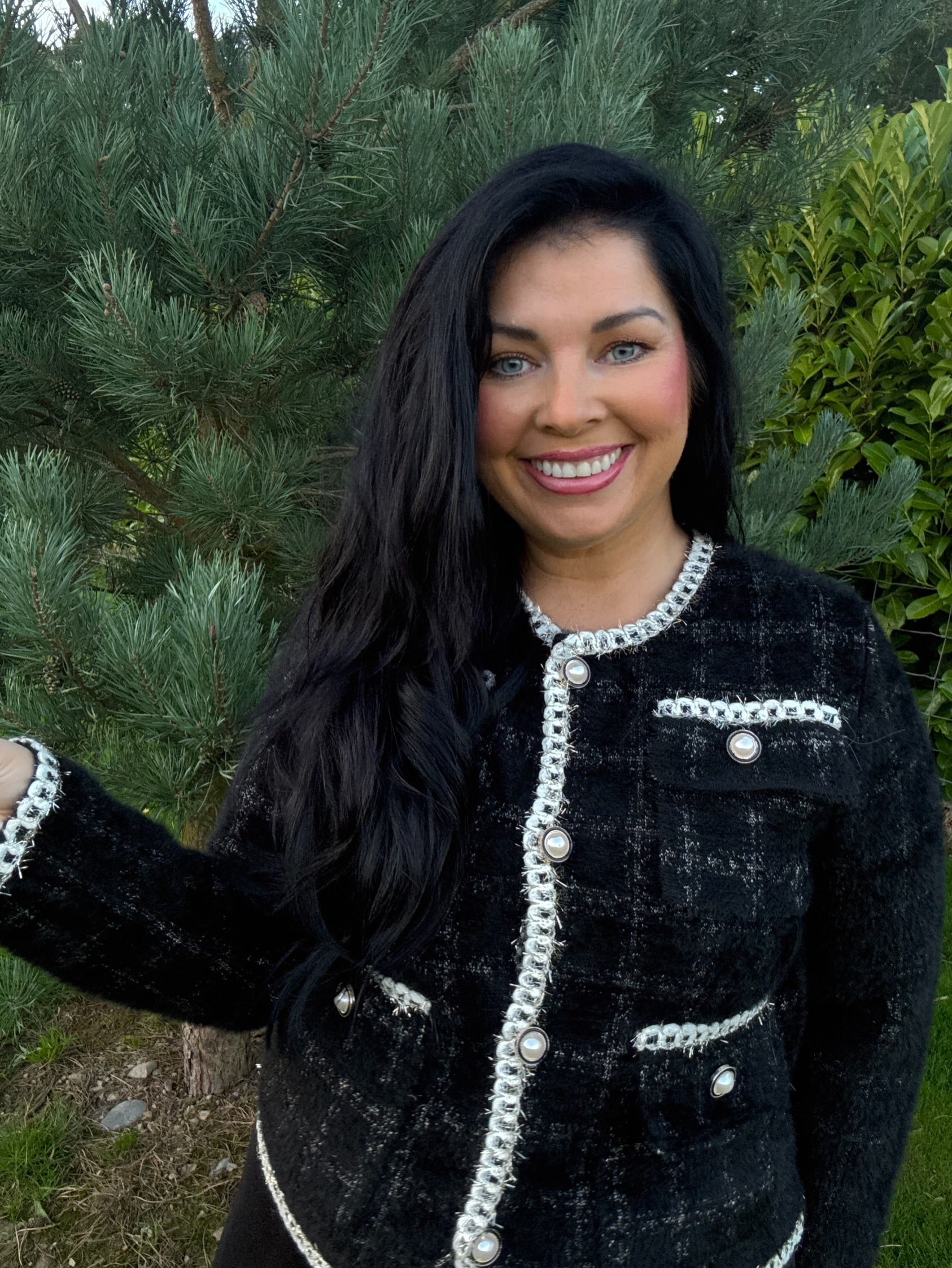 Black Soft Knit Gold Thread Cardigan