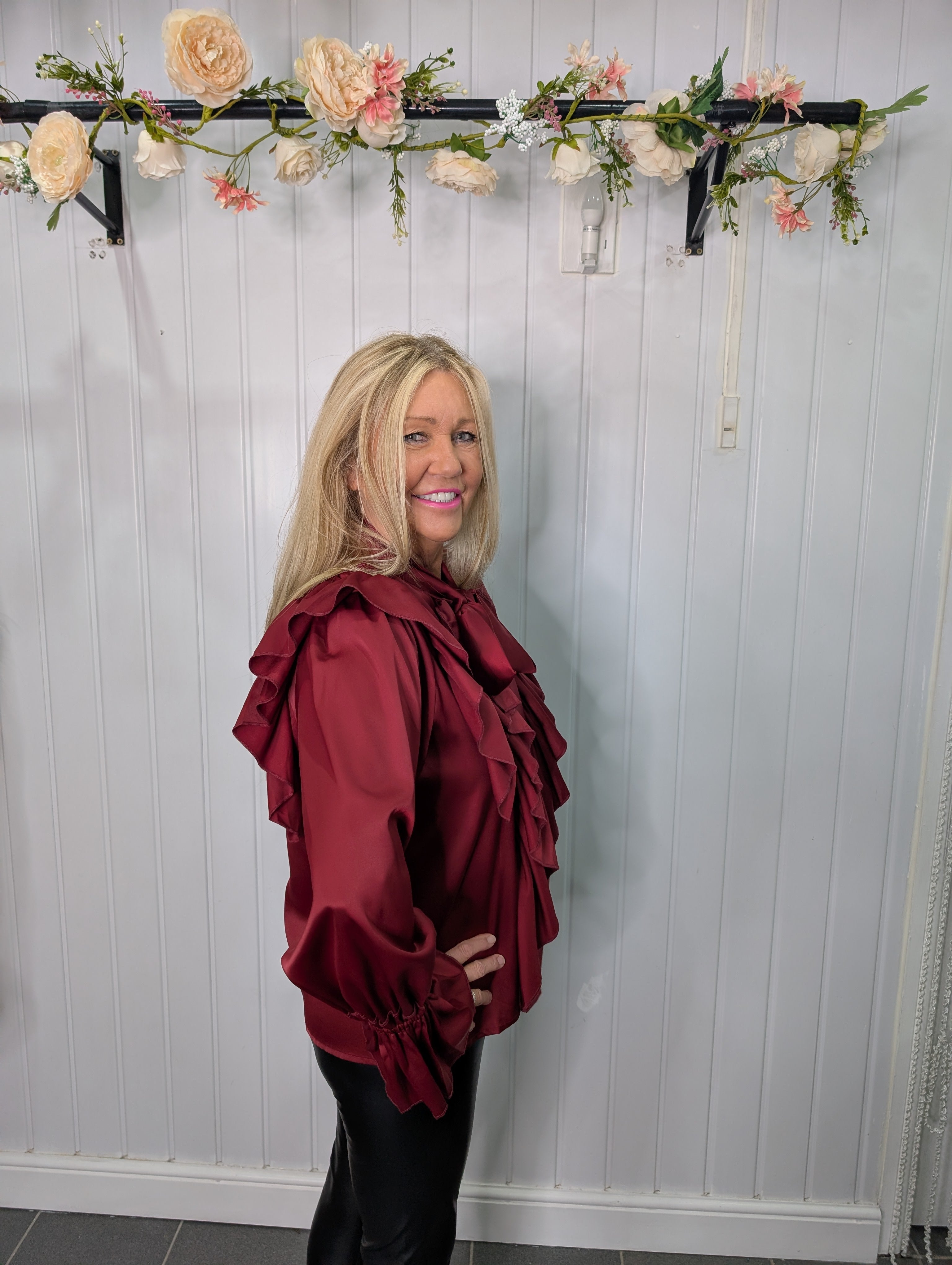 Burgundy Ruffle Frill Shirt