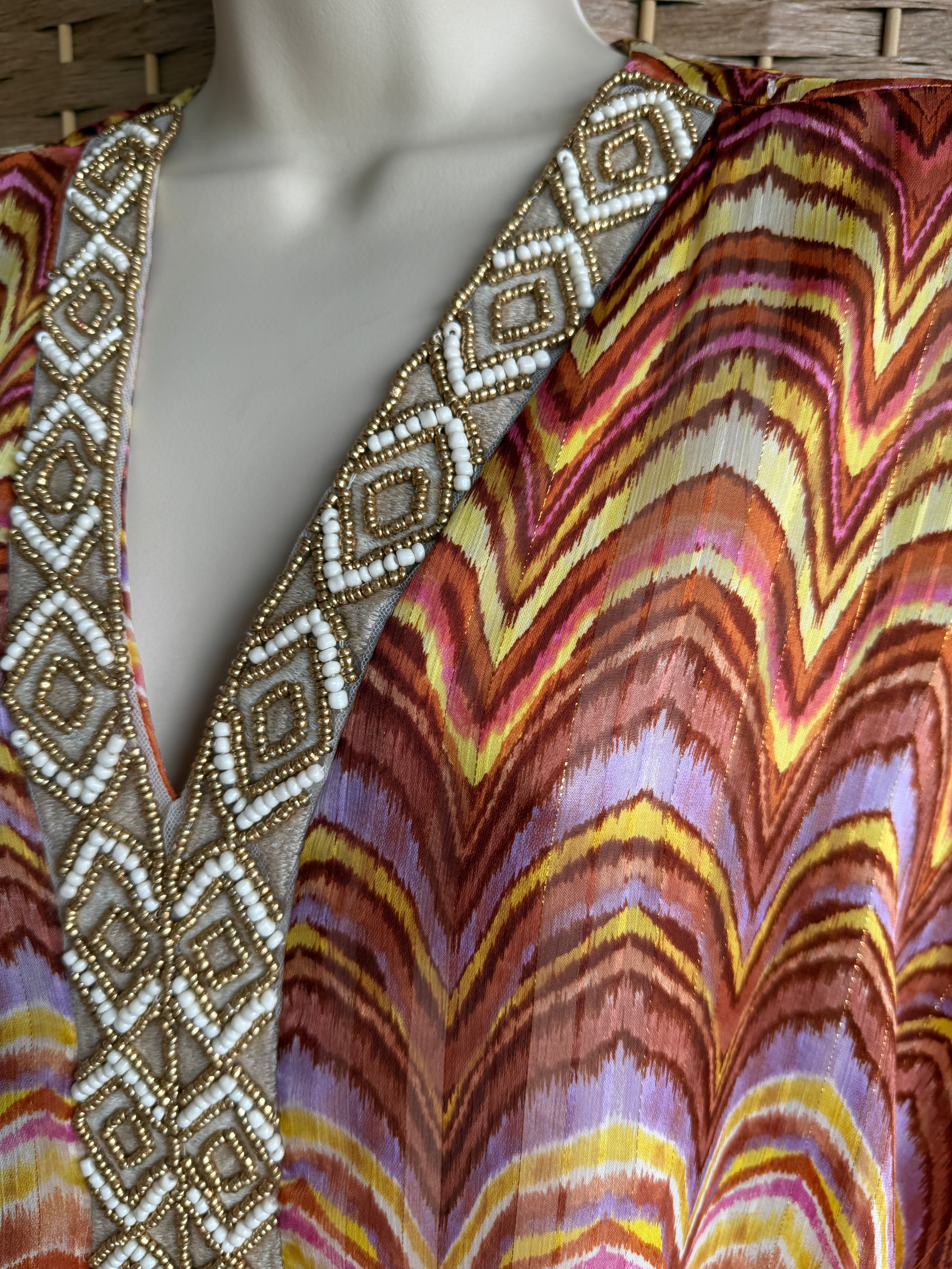 Jeff Gallano Orange Embellished Gold Thread Top