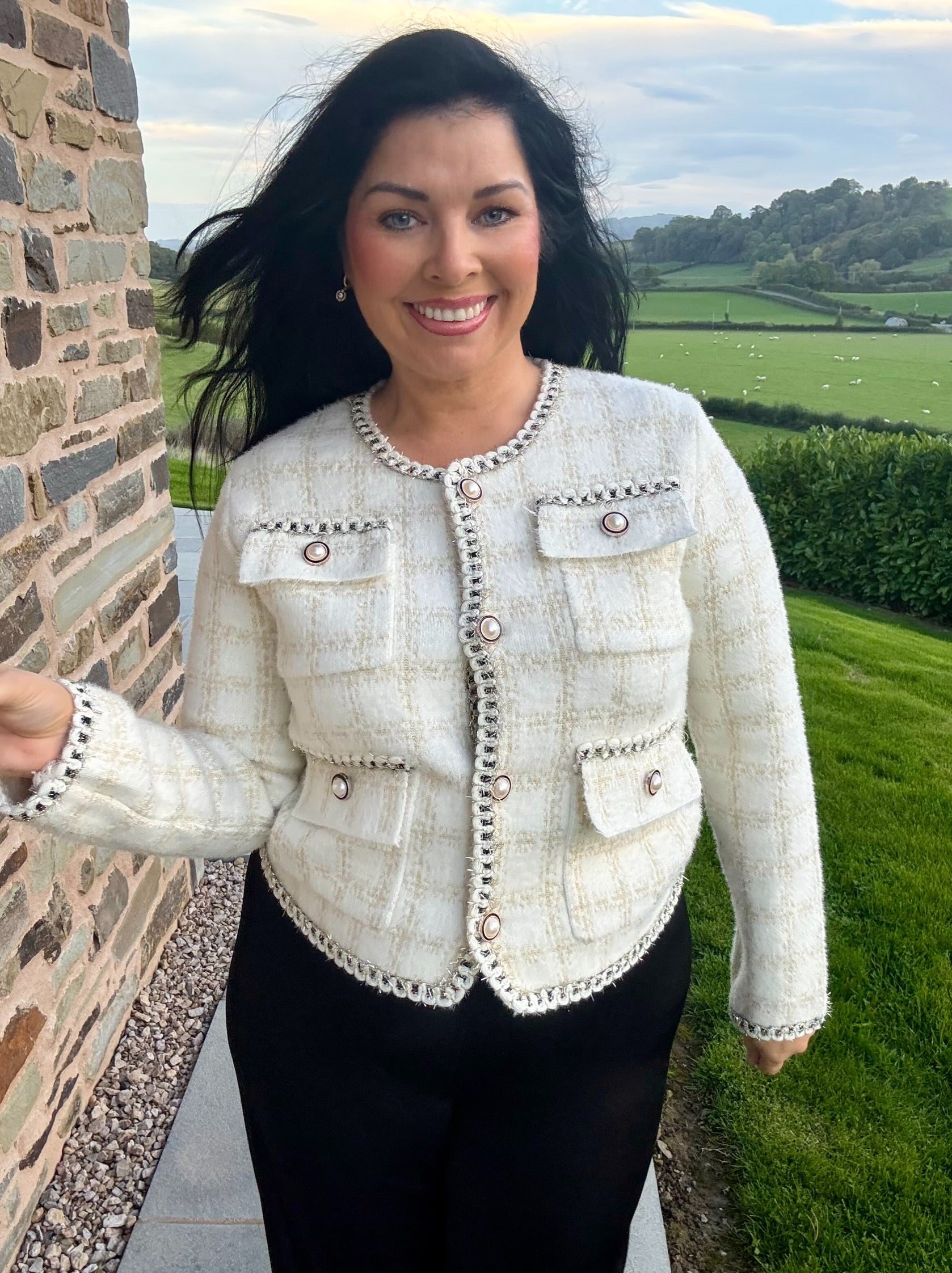 Cream Soft Knit Gold Thread Cardigan