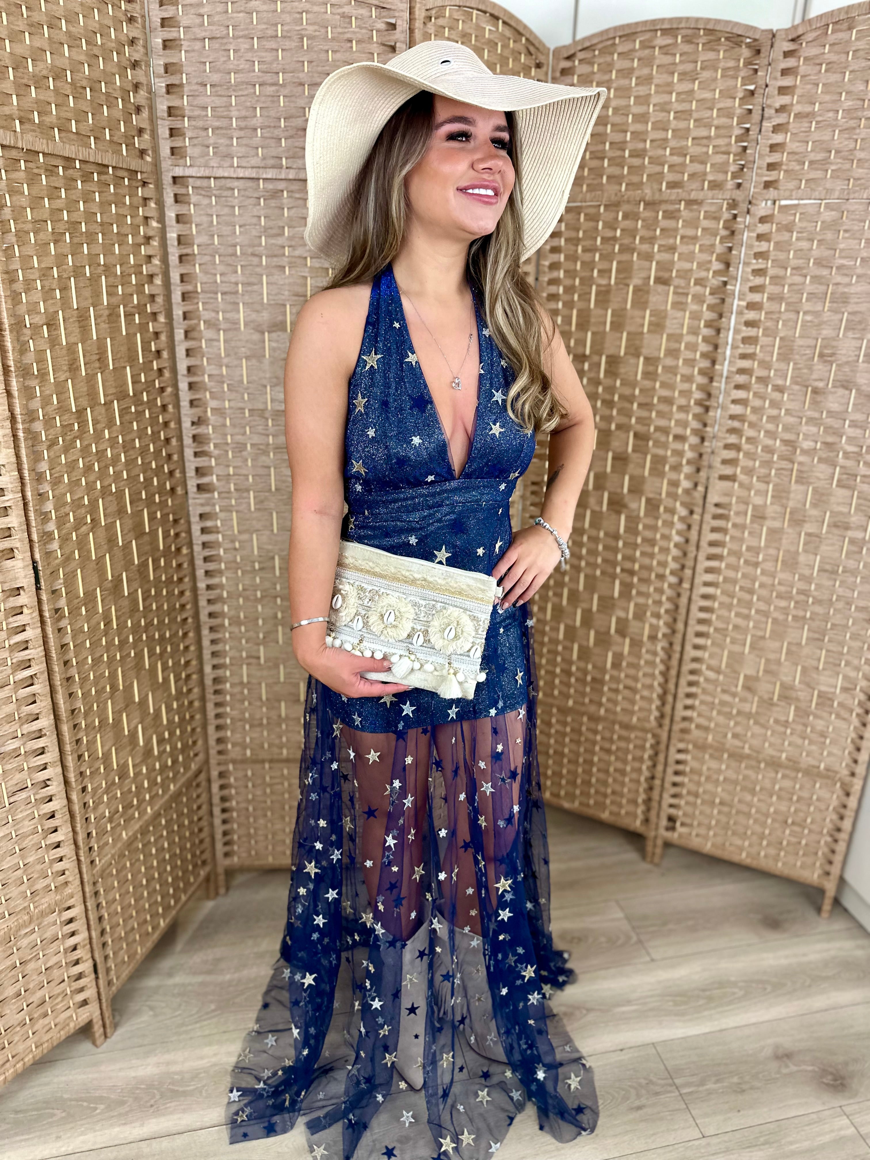 Navy Glitter Star Maxi Dress