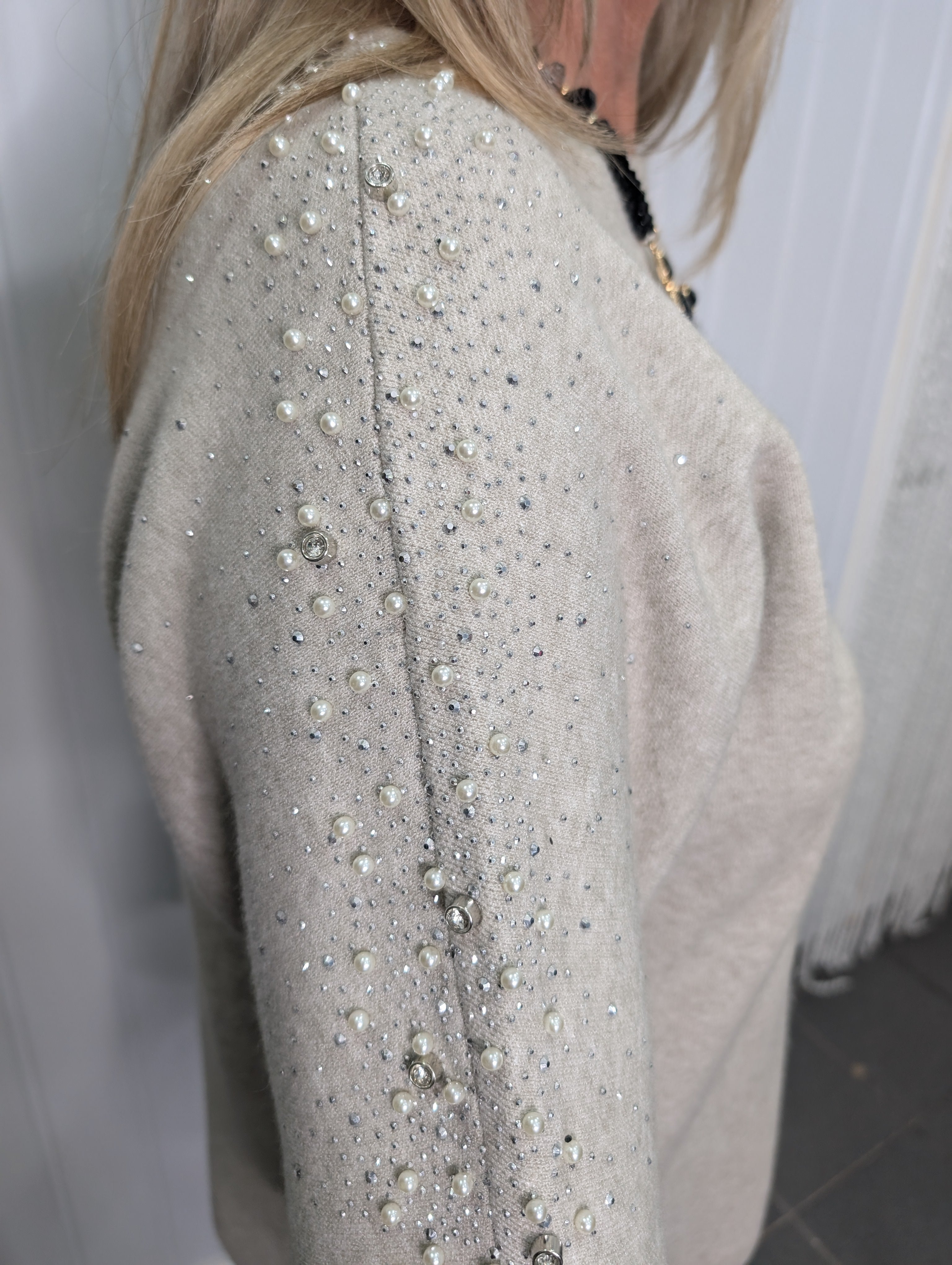Beige Diamante Pearl Jumper