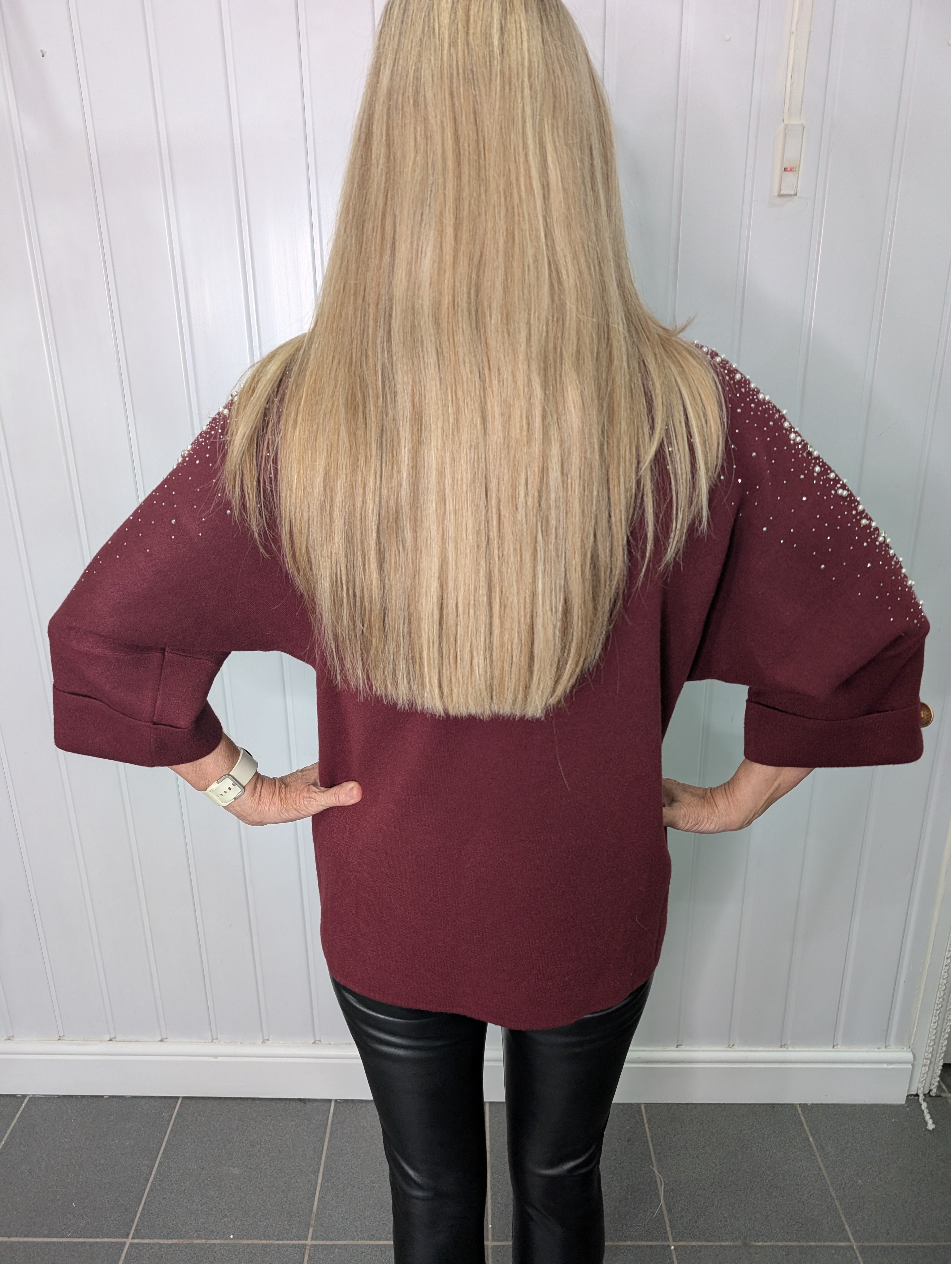 Burgundy Diamante Pearl Jumper