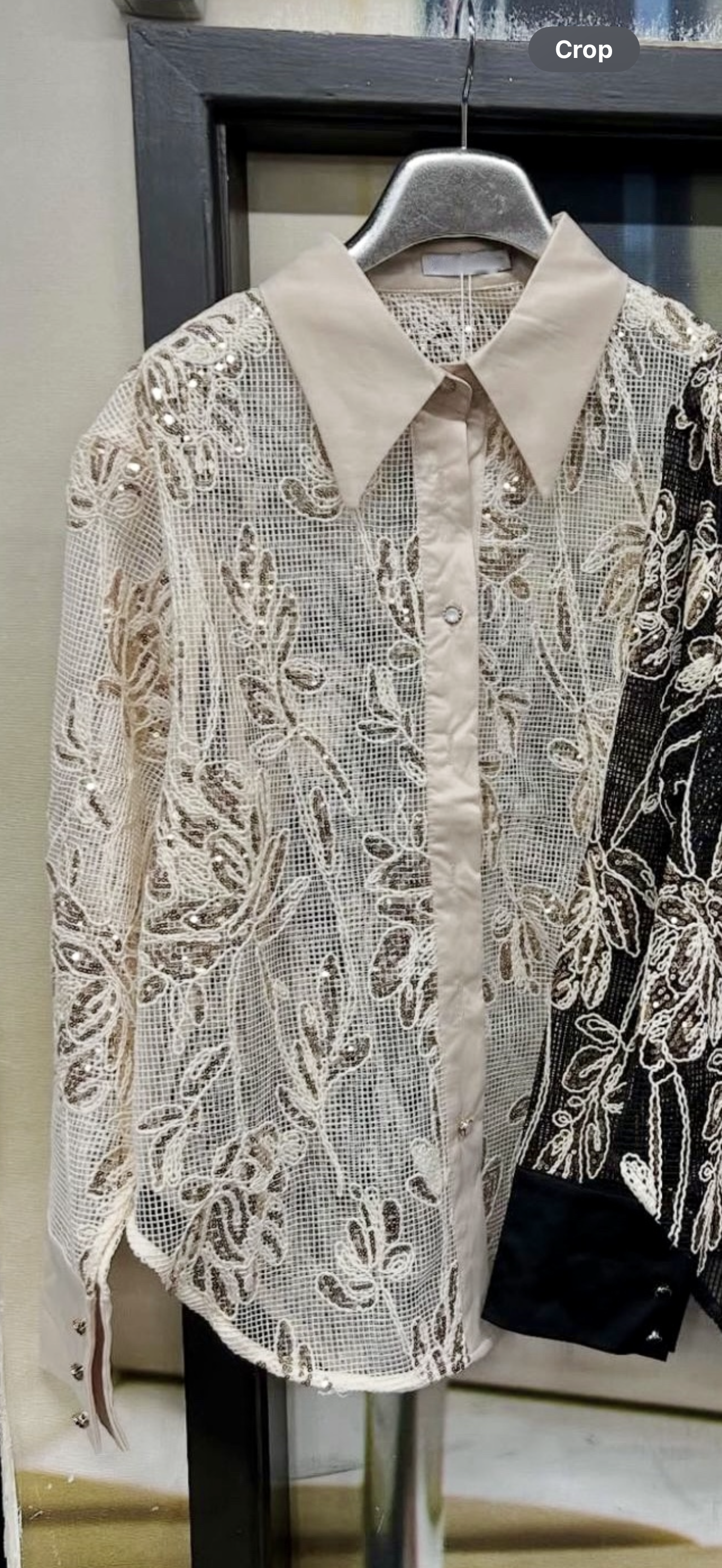 Cream Embroidery Sequin Shirt