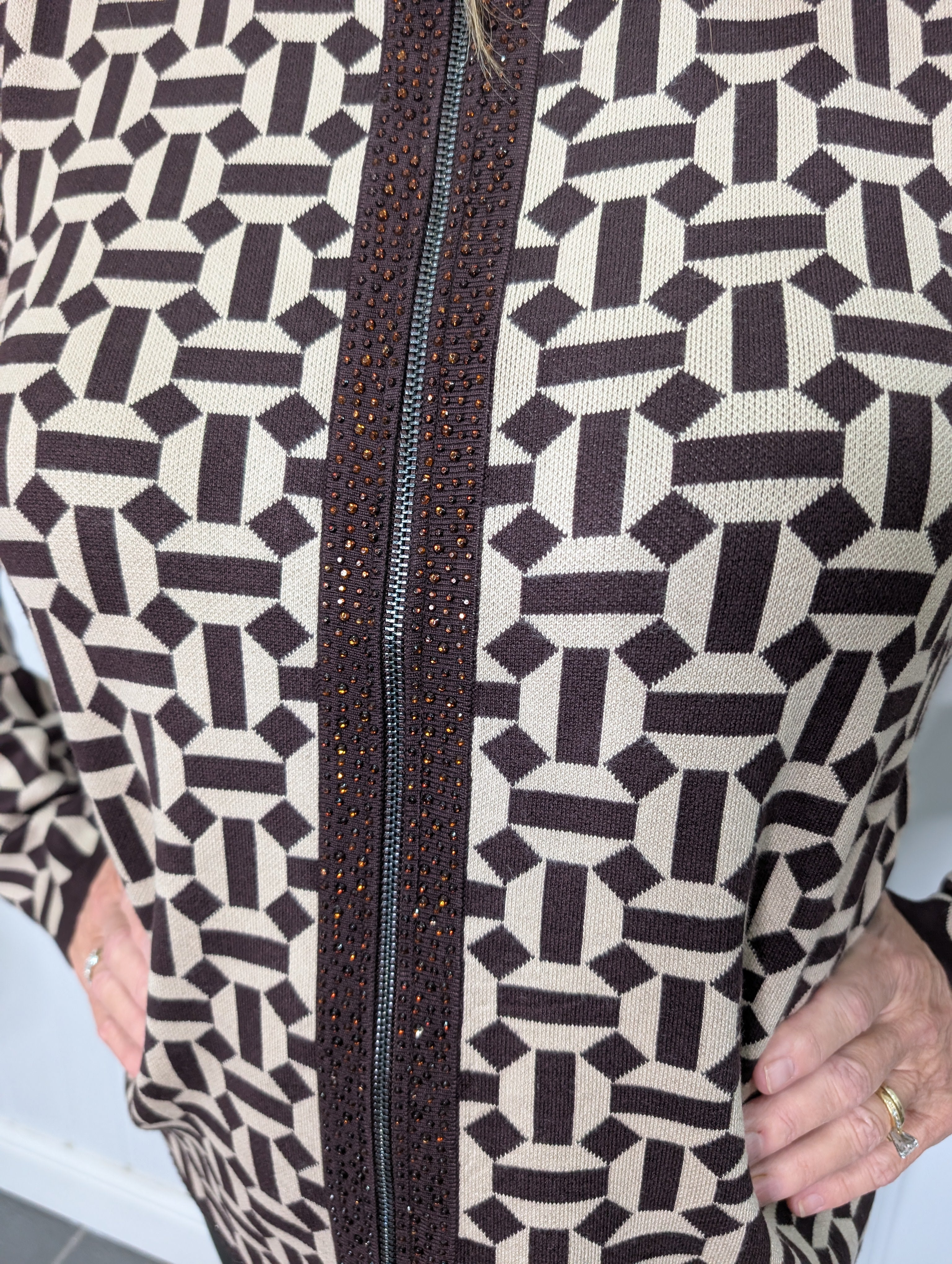 Brown Monochrome Diamante Cardigan